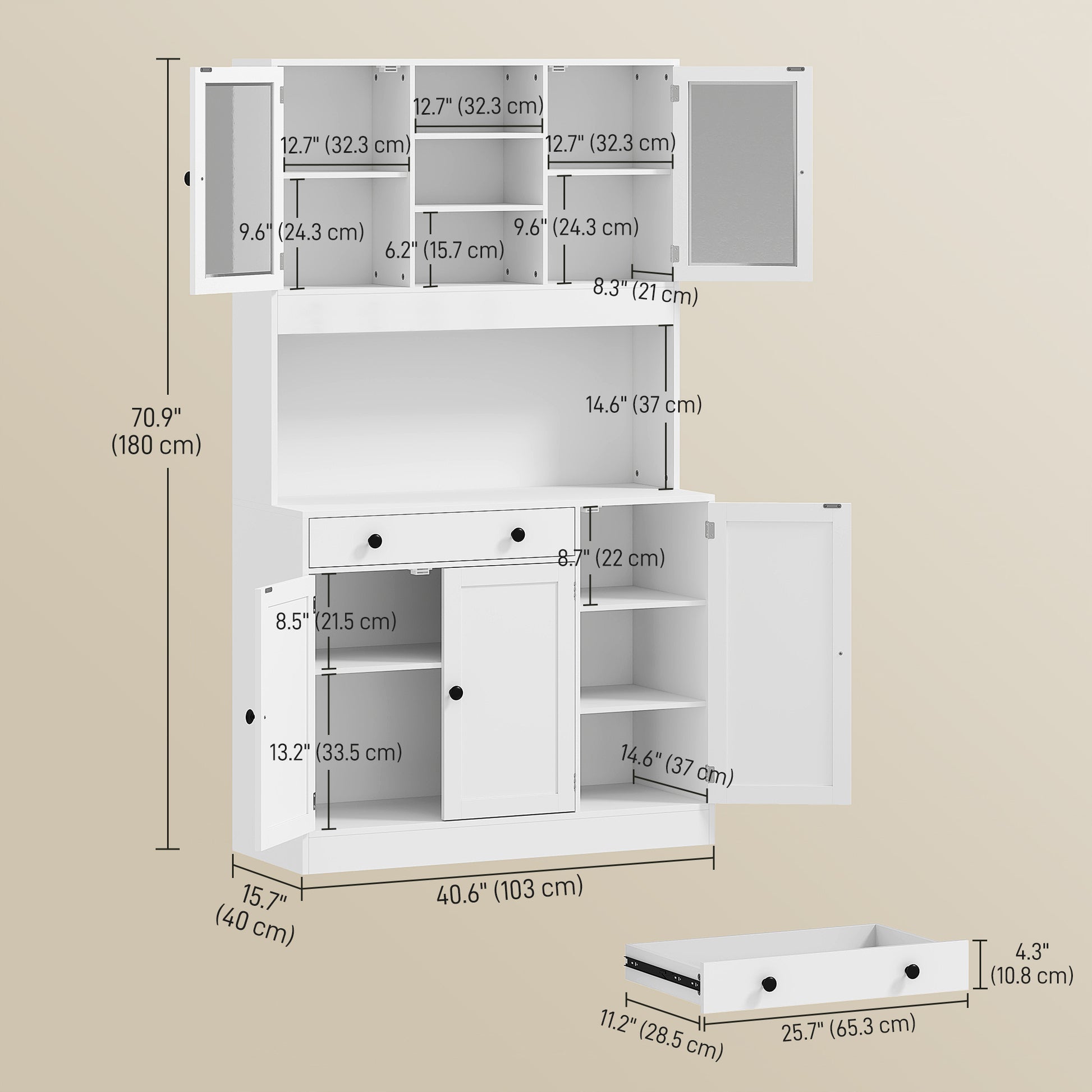 Kitchen Pantry Cabinet with LED Light - White 70.9"H-DECOROLALA