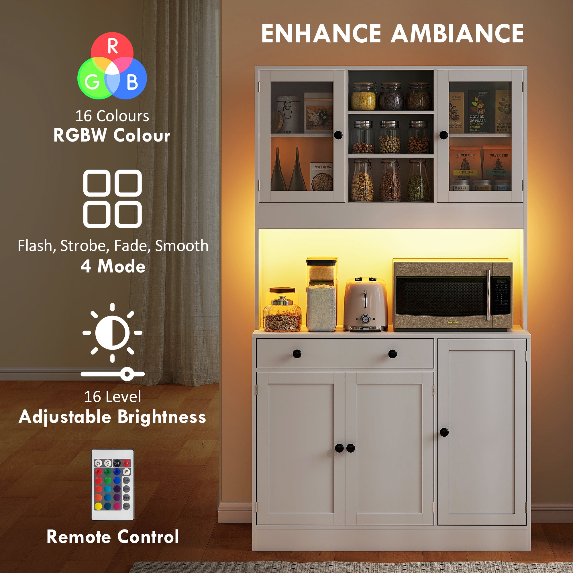 Kitchen Pantry Cabinet with LED Light - White 70.9"H-DECOROLALA