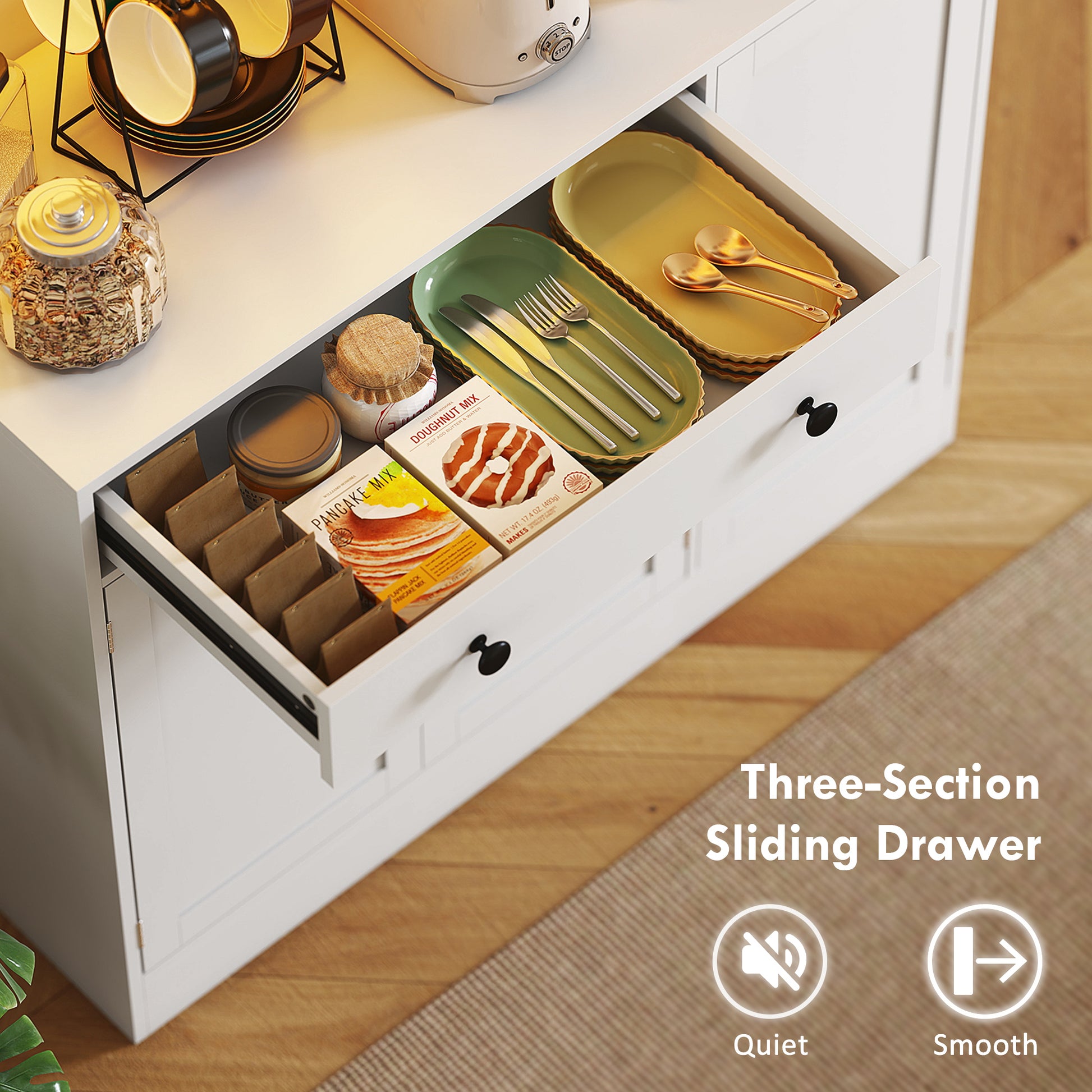 Kitchen Pantry Cabinet with LED Light - White 70.9"H-DECOROLALA