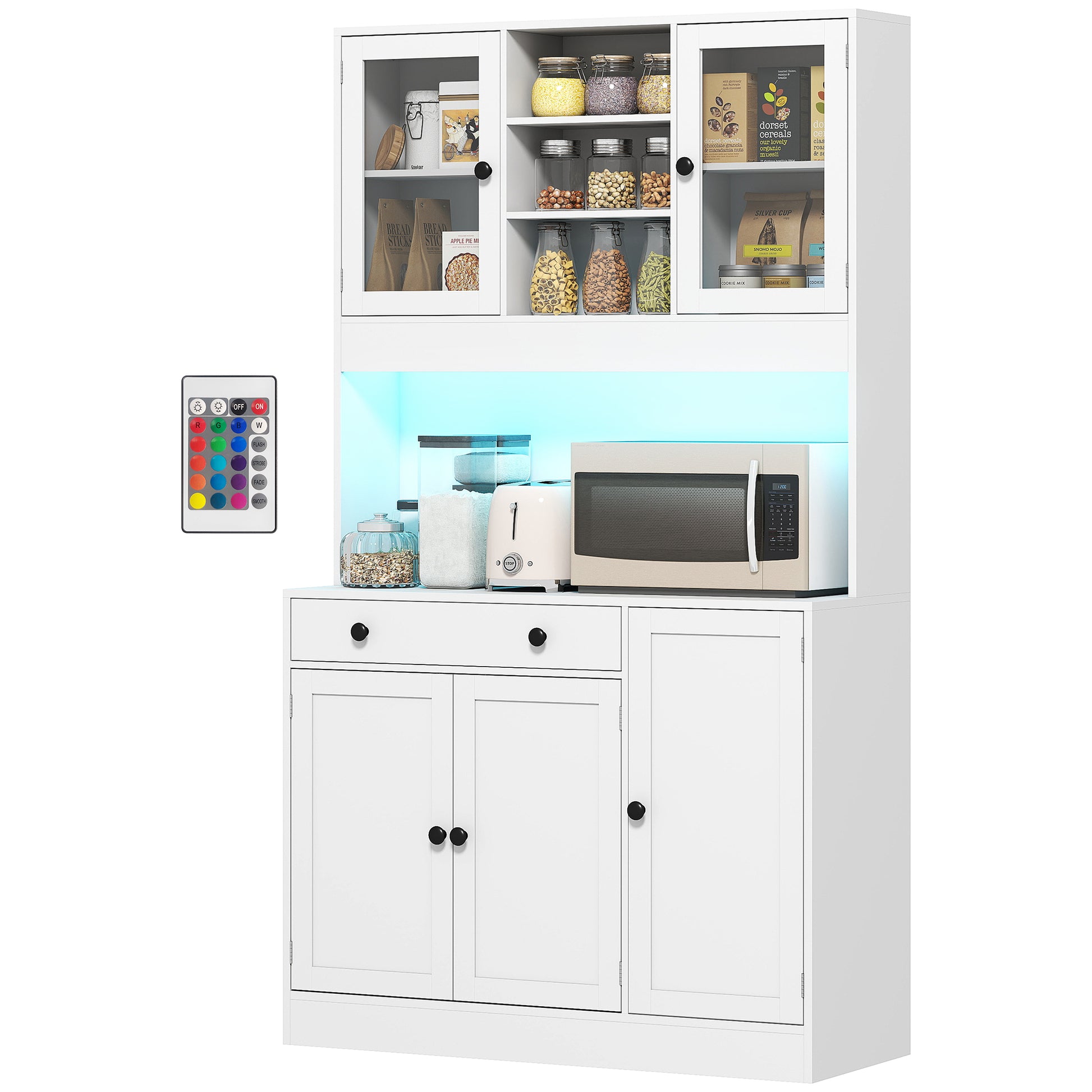 Kitchen Pantry Cabinet with LED Light - White 70.9"H-DECOROLALA