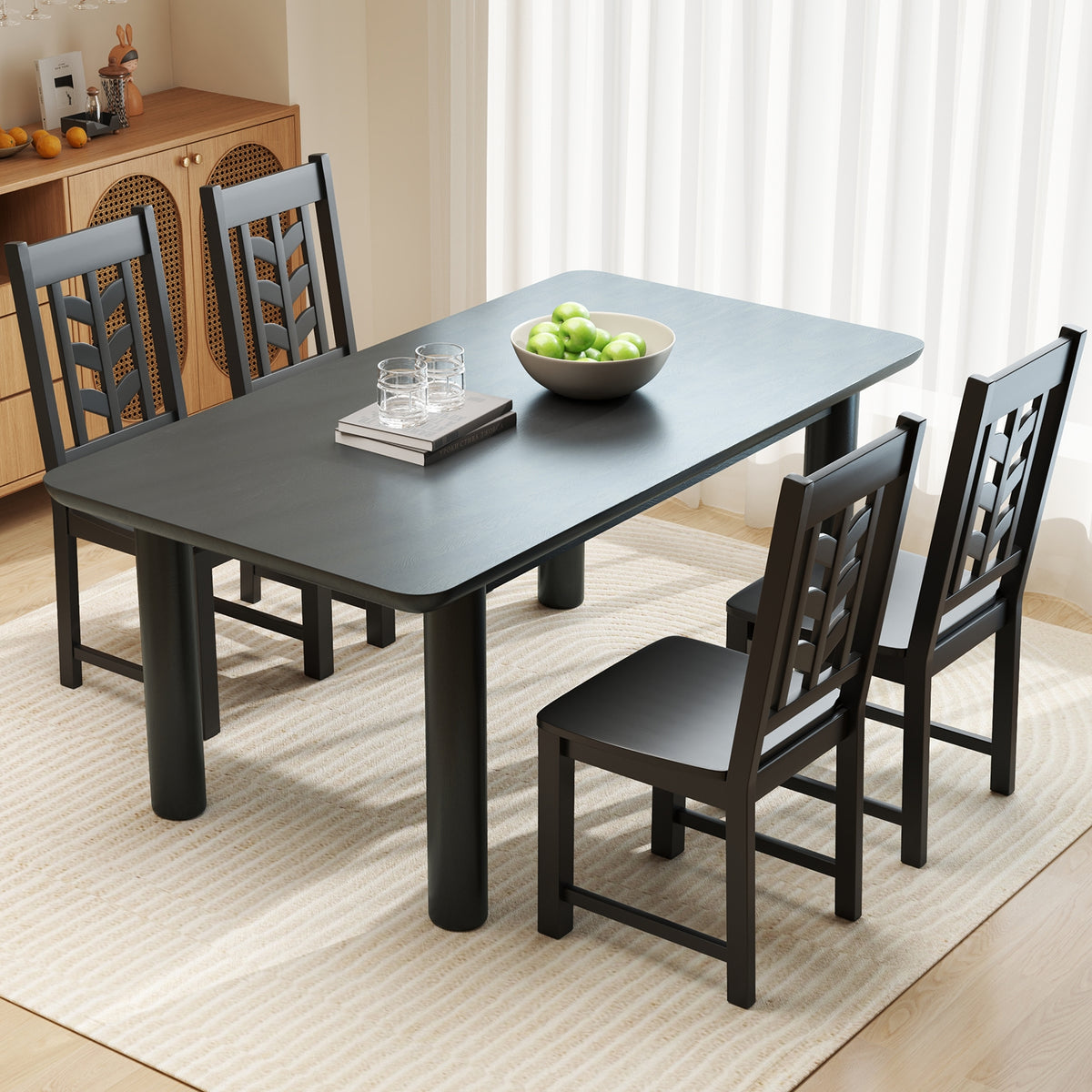 Kitchen Side Dining Chair Set of 2 with Rubber Wood Frame-Black-Dining Chairs-DECOROLALA