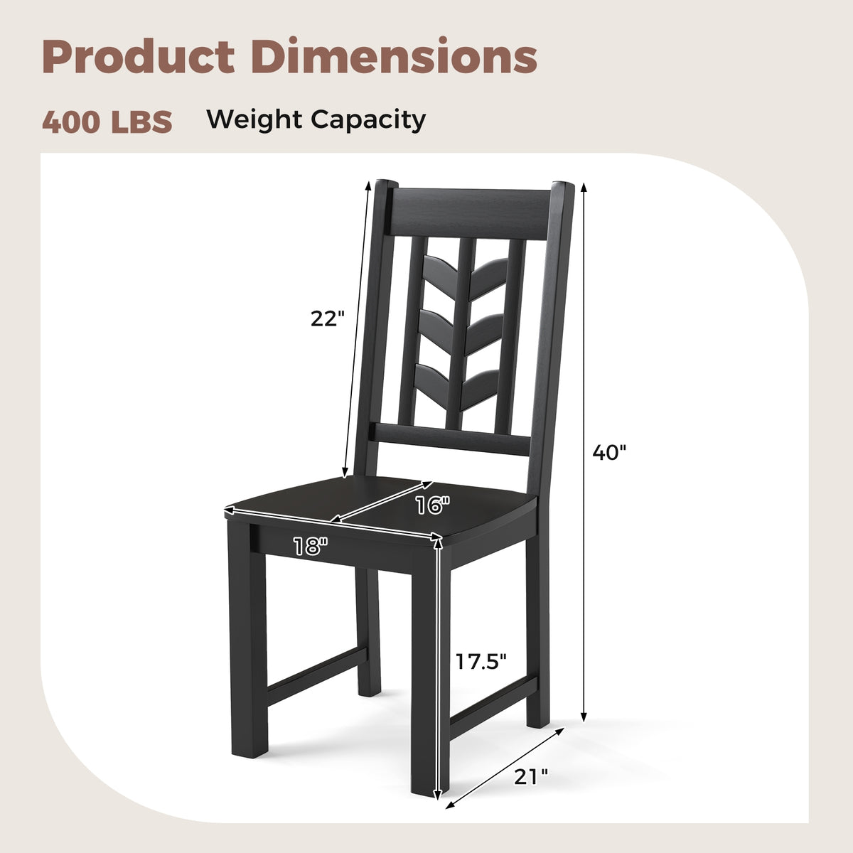 Kitchen Side Dining Chair Set of 2 with Rubber Wood Frame-Black-Dining Chairs-DECOROLALA
