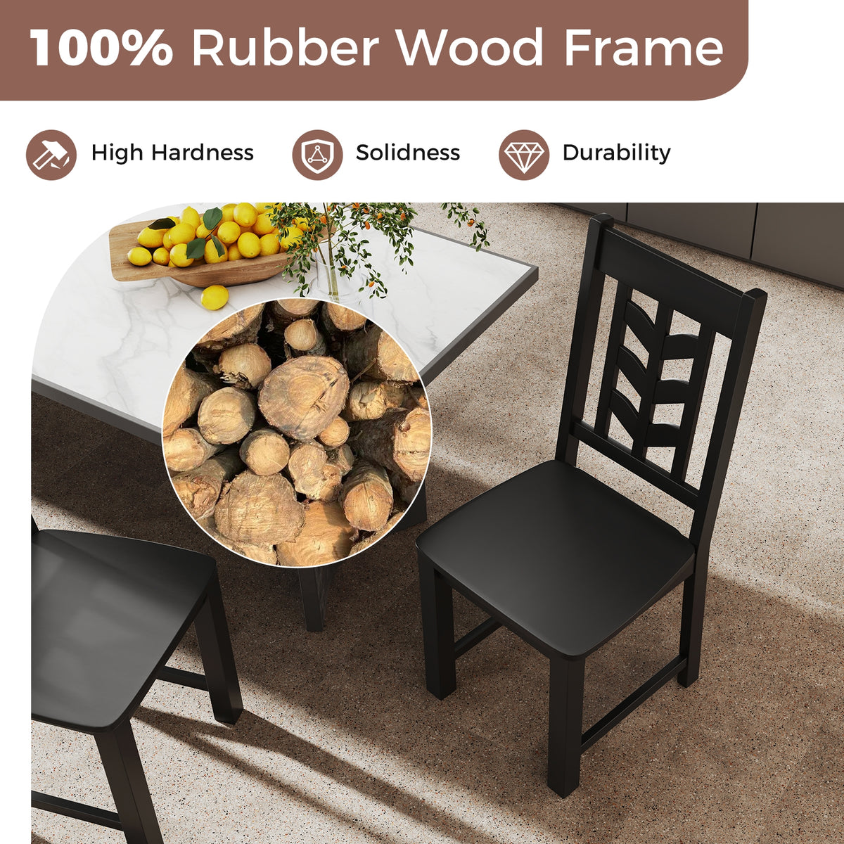 Kitchen Side Dining Chair Set of 2 with Rubber Wood Frame-Black-Dining Chairs-DECOROLALA