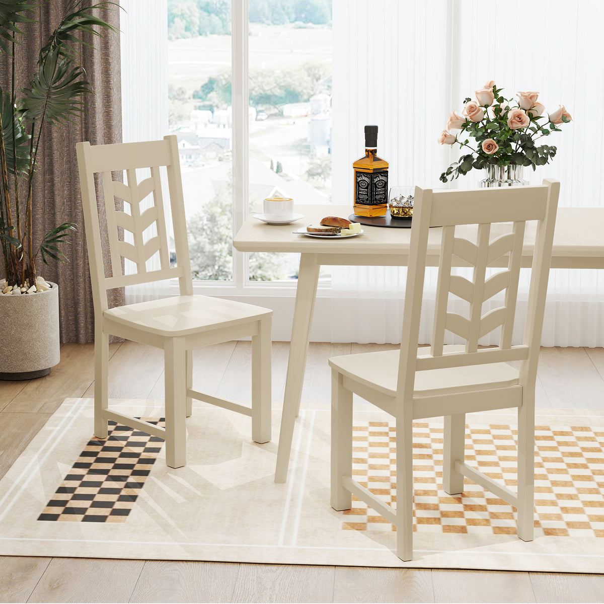 Kitchen Side Dining Chair Set of 2 with Rubber Wood Frame-Cream White-Dining Chairs-DECOROLALA