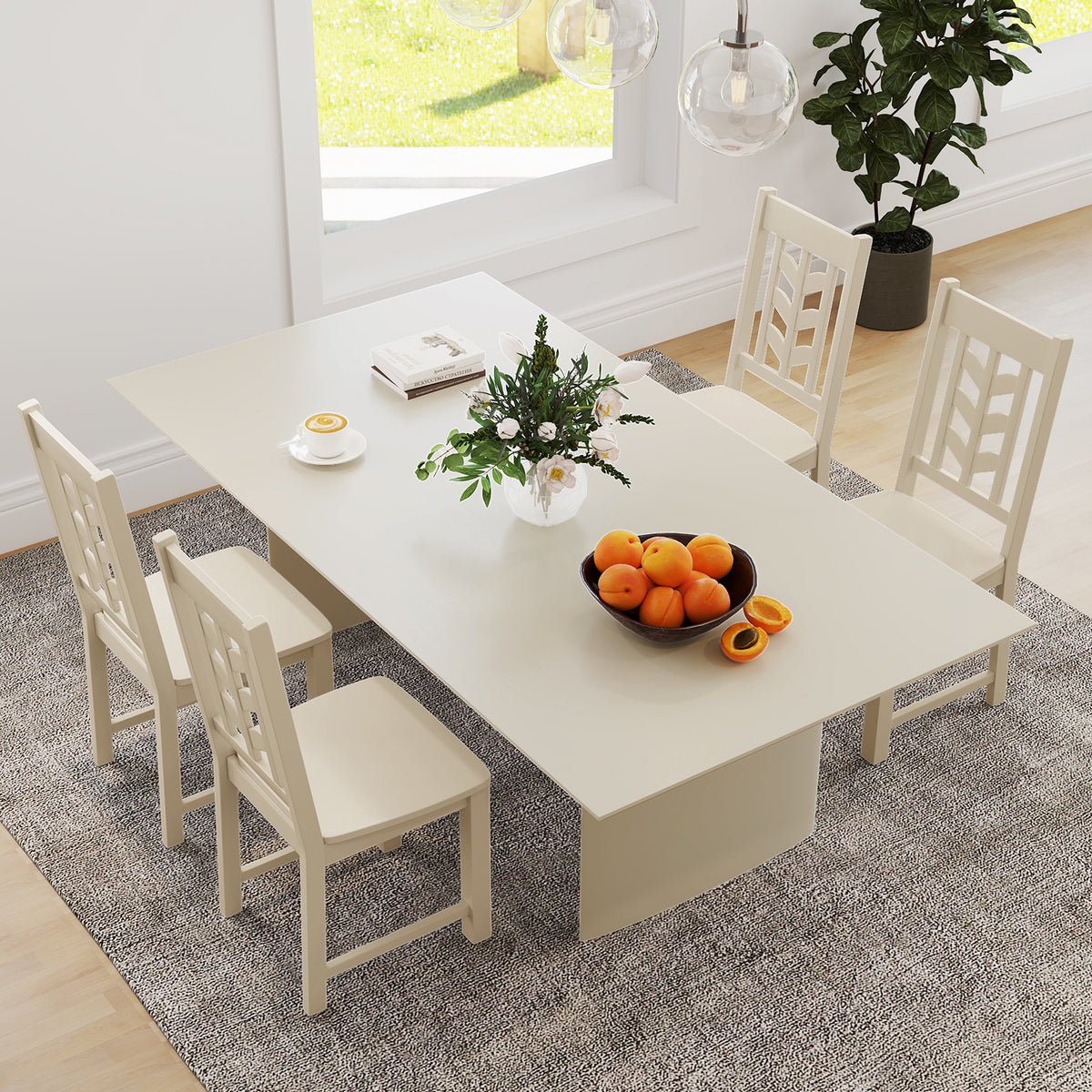 Kitchen Side Dining Chair Set of 2 with Rubber Wood Frame-Cream White-Dining Chairs-DECOROLALA
