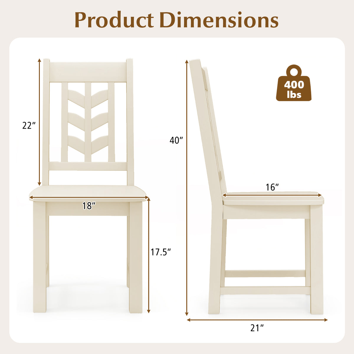Kitchen Side Dining Chair Set of 2 with Rubber Wood Frame-Cream White-Dining Chairs-DECOROLALA