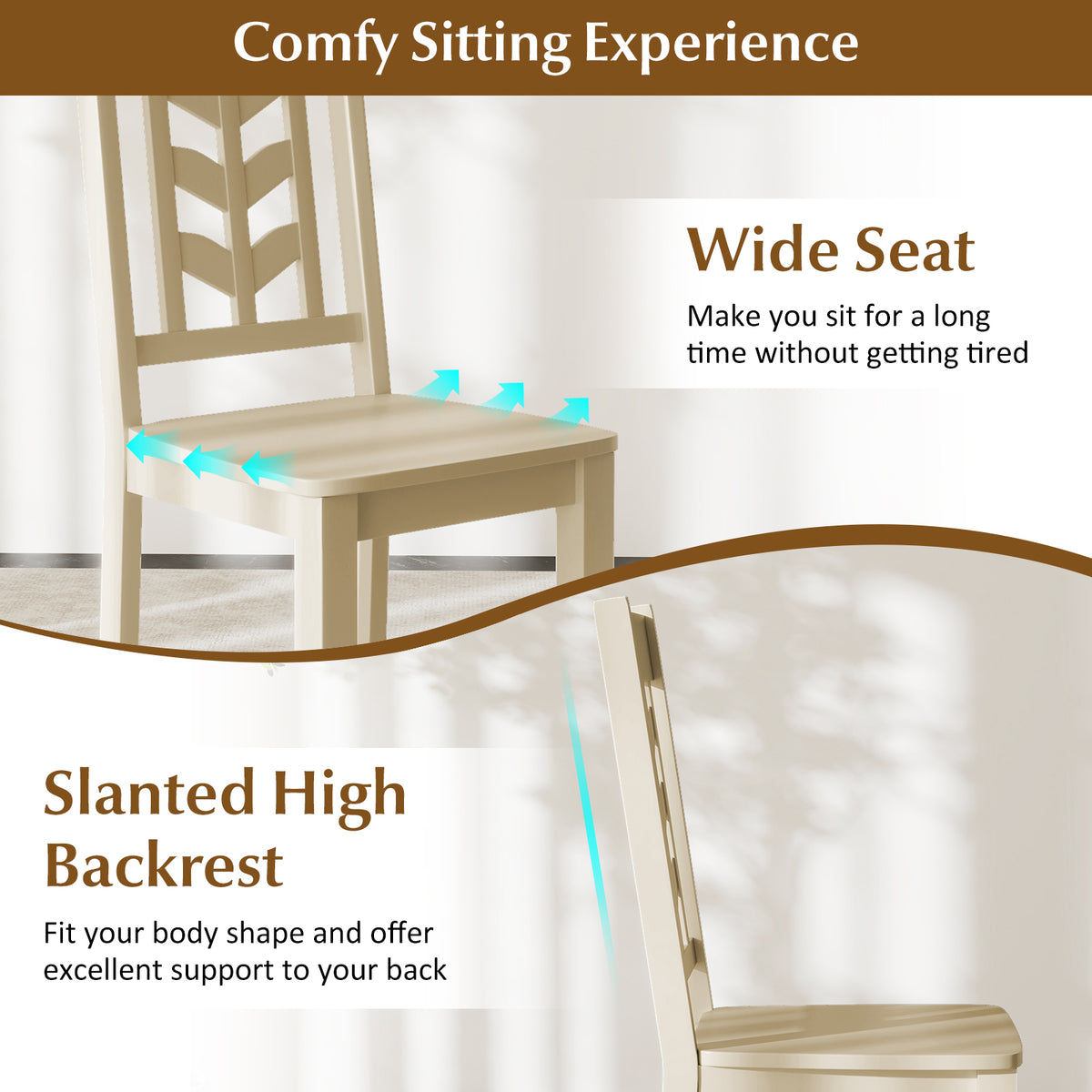 Kitchen Side Dining Chair Set of 2 with Rubber Wood Frame-Cream White-Dining Chairs-DECOROLALA
