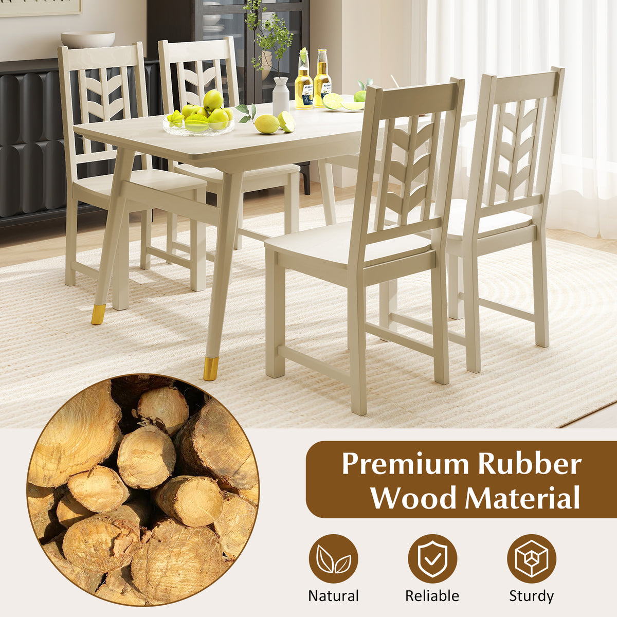 Kitchen Side Dining Chair Set of 2 with Rubber Wood Frame-Cream White-Dining Chairs-DECOROLALA