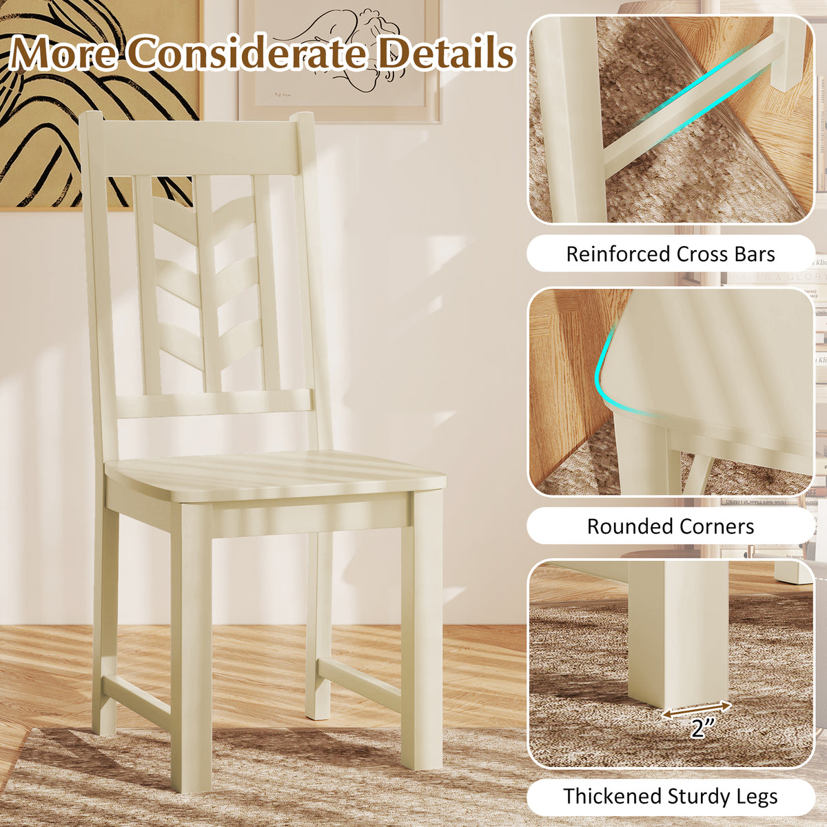 Kitchen Side Dining Chair Set of 2 with Rubber Wood Frame-Cream White-Dining Chairs-DECOROLALA