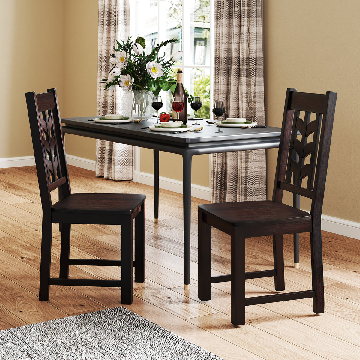 Kitchen Side Dining Chair Set of 2 with Rubber Wood Frame-Rustic Brown-Dining Chairs-DECOROLALA