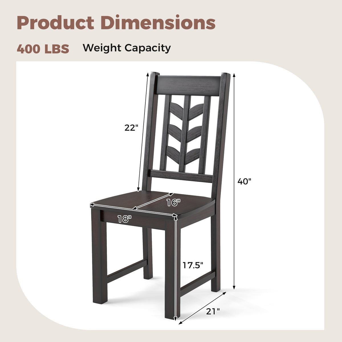 Kitchen Side Dining Chair Set of 2 with Rubber Wood Frame-Rustic Brown-Dining Chairs-DECOROLALA