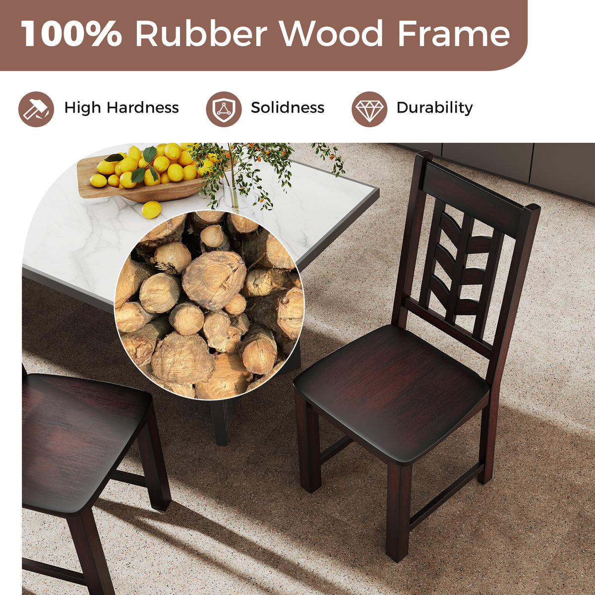 Kitchen Side Dining Chair Set of 2 with Rubber Wood Frame-Rustic Brown-Dining Chairs-DECOROLALA