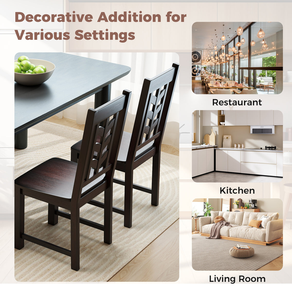 Kitchen Side Dining Chair Set of 2 with Rubber Wood Frame-Rustic Brown-Dining Chairs-DECOROLALA