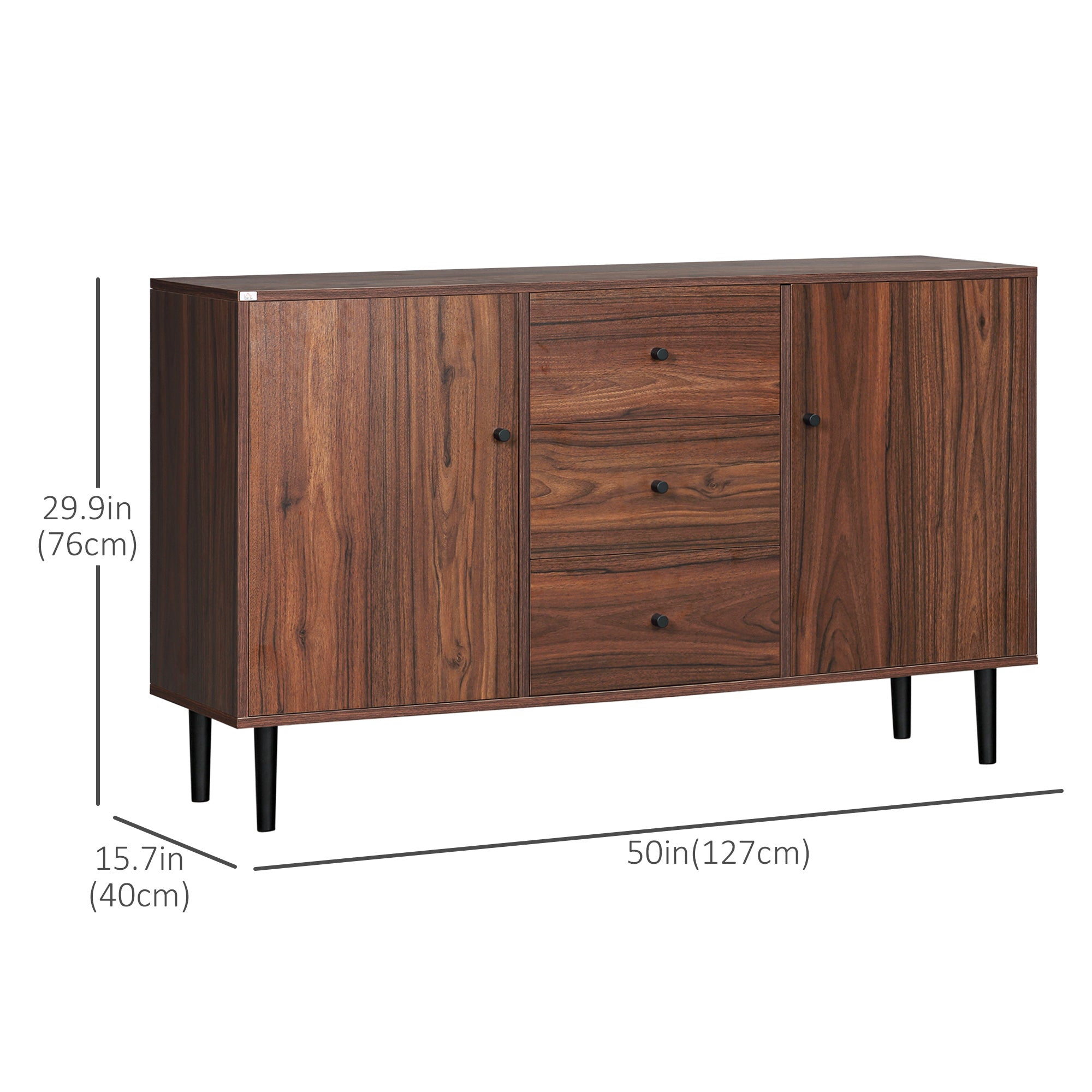 Kitchen Sideboard, Buffet Cabinet Rustic Brown with 2 Cupboards, 3 Drawers, Adjustable Shelves-DECOROLALA