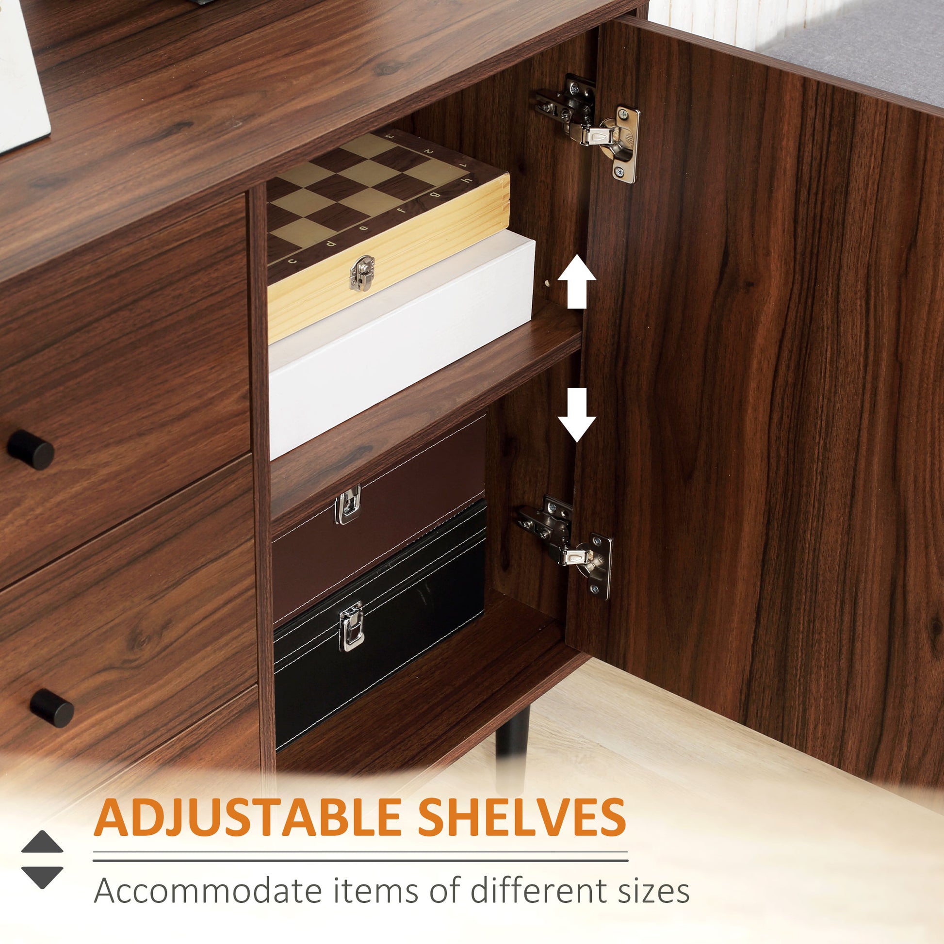 Kitchen Sideboard, Buffet Cabinet Rustic Brown with 2 Cupboards, 3 Drawers, Adjustable Shelves-DECOROLALA