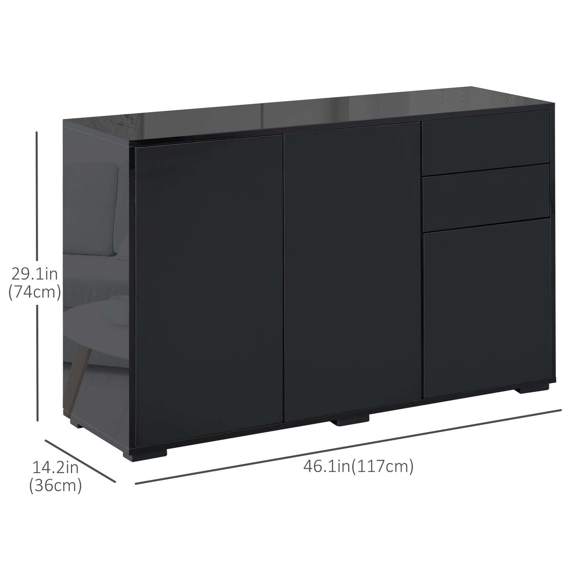 Kitchen Sideboard Cabinet - Black, 2 Drawers, Modern Push-Open Design-Sideboards-DECOROLALA