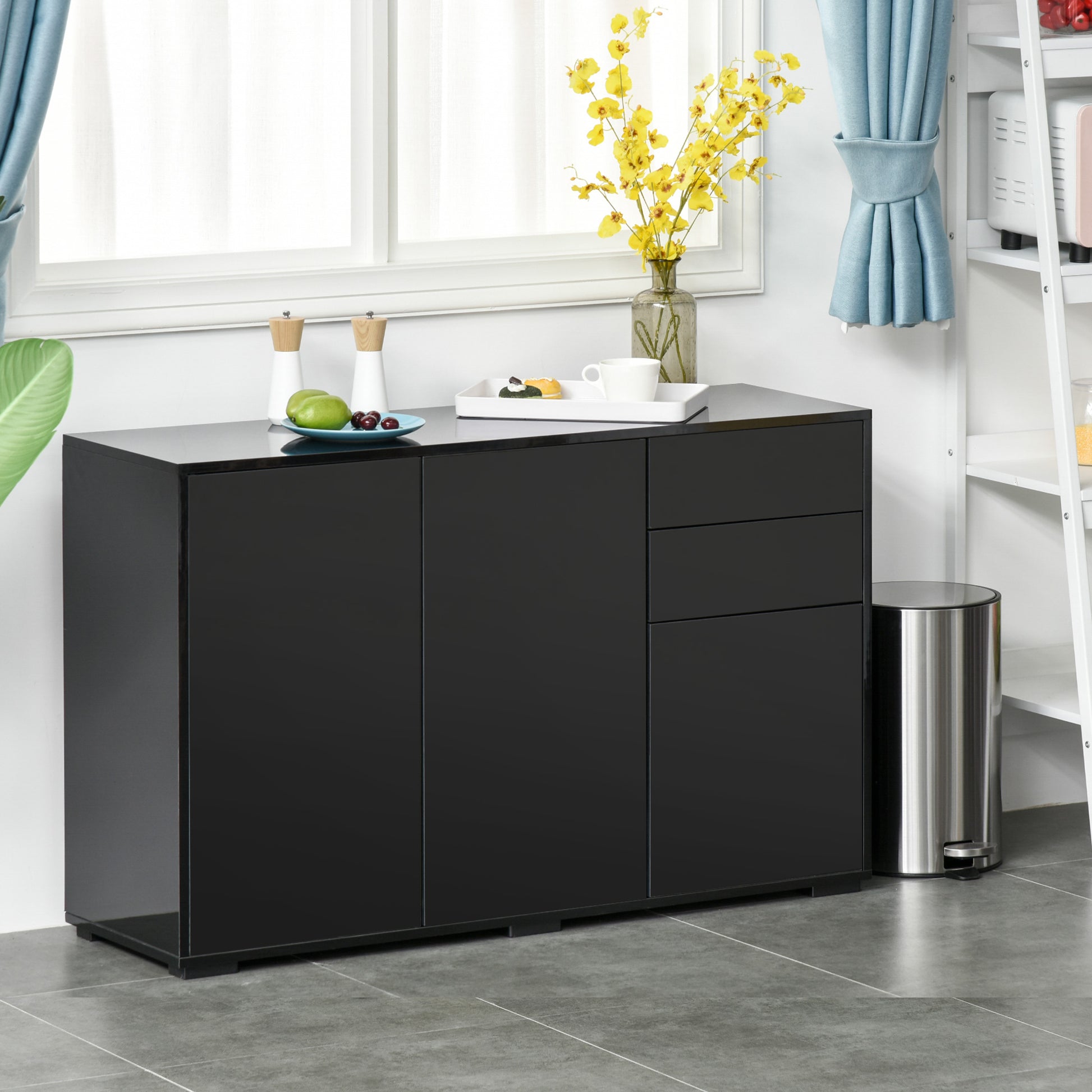 Kitchen Sideboard Cabinet - Black, 2 Drawers, Modern Push-Open Design-Sideboards-DECOROLALA