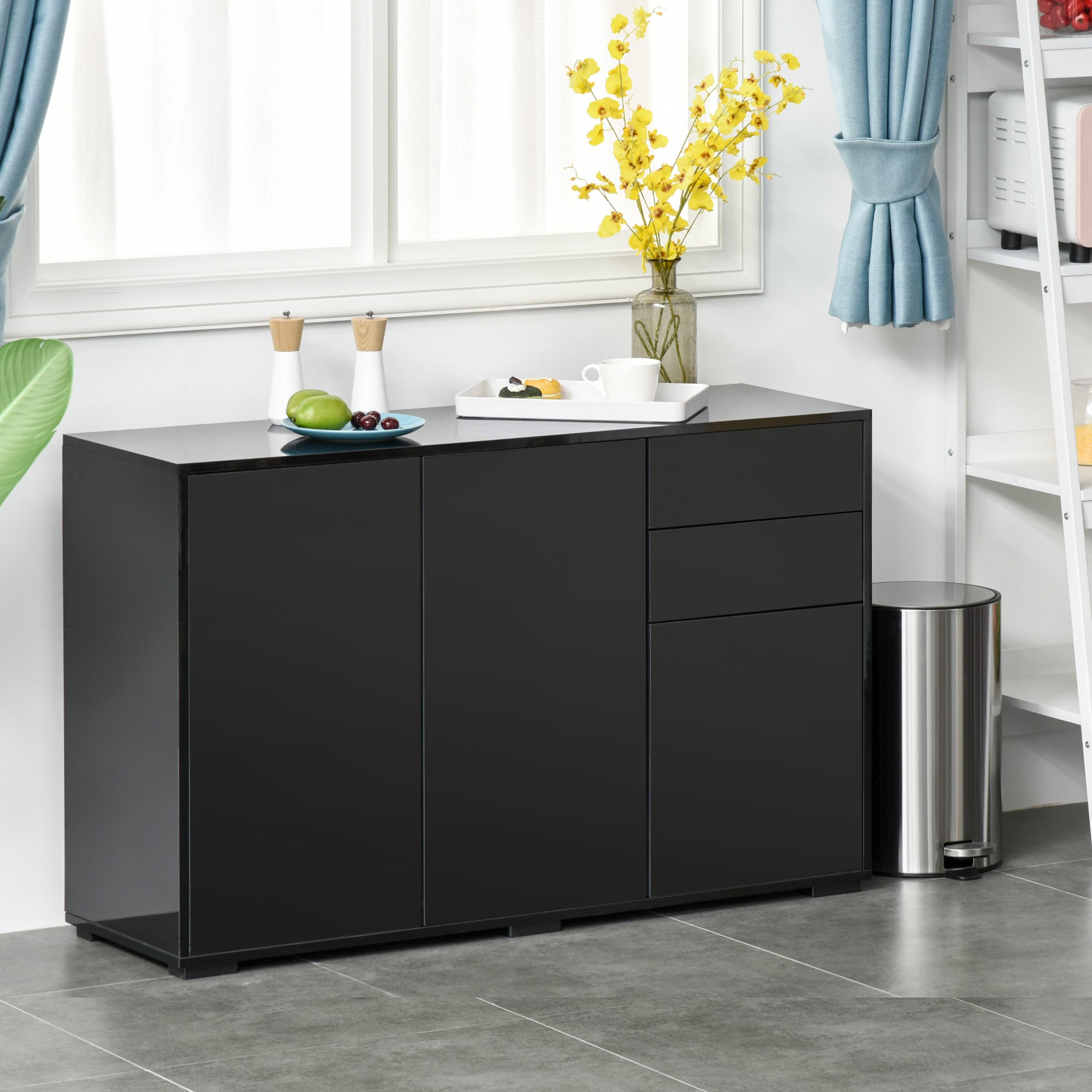 Kitchen Sideboard Cabinet - Black, 2 Drawers, Modern Push-Open Design-Sideboards-DECOROLALA