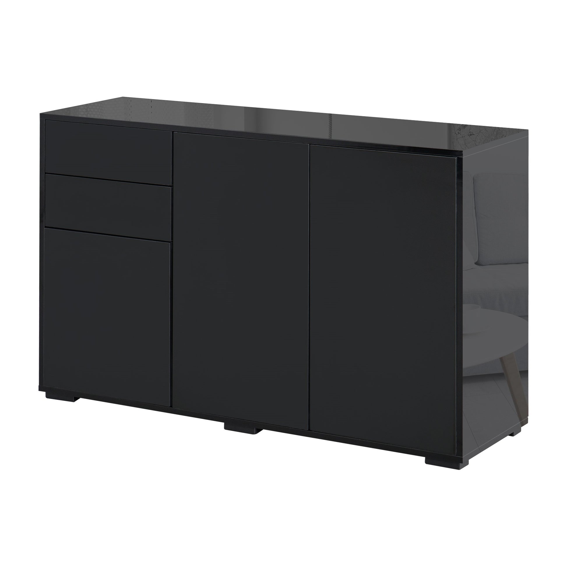 Kitchen Sideboard Cabinet - Black, 2 Drawers, Modern Push-Open Design-Sideboards-DECOROLALA