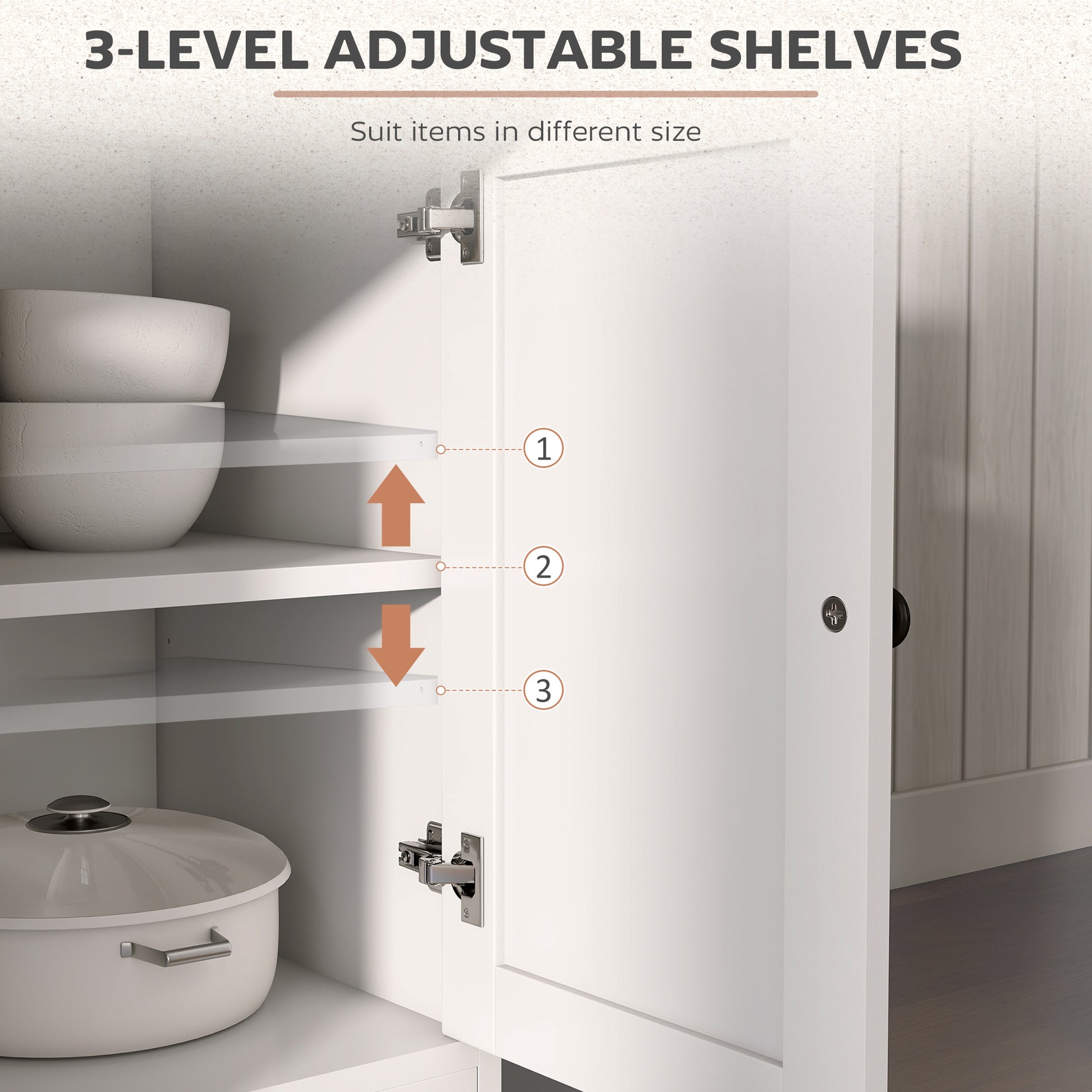 Kitchen Sideboard Cabinet, White, Barn Doors, 2 Drawers, 2 Shelves-DECOROLALA