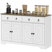 Kitchen Sideboard Cabinet, White, Barn Doors, 2 Drawers, 2 Shelves-DECOROLALA
