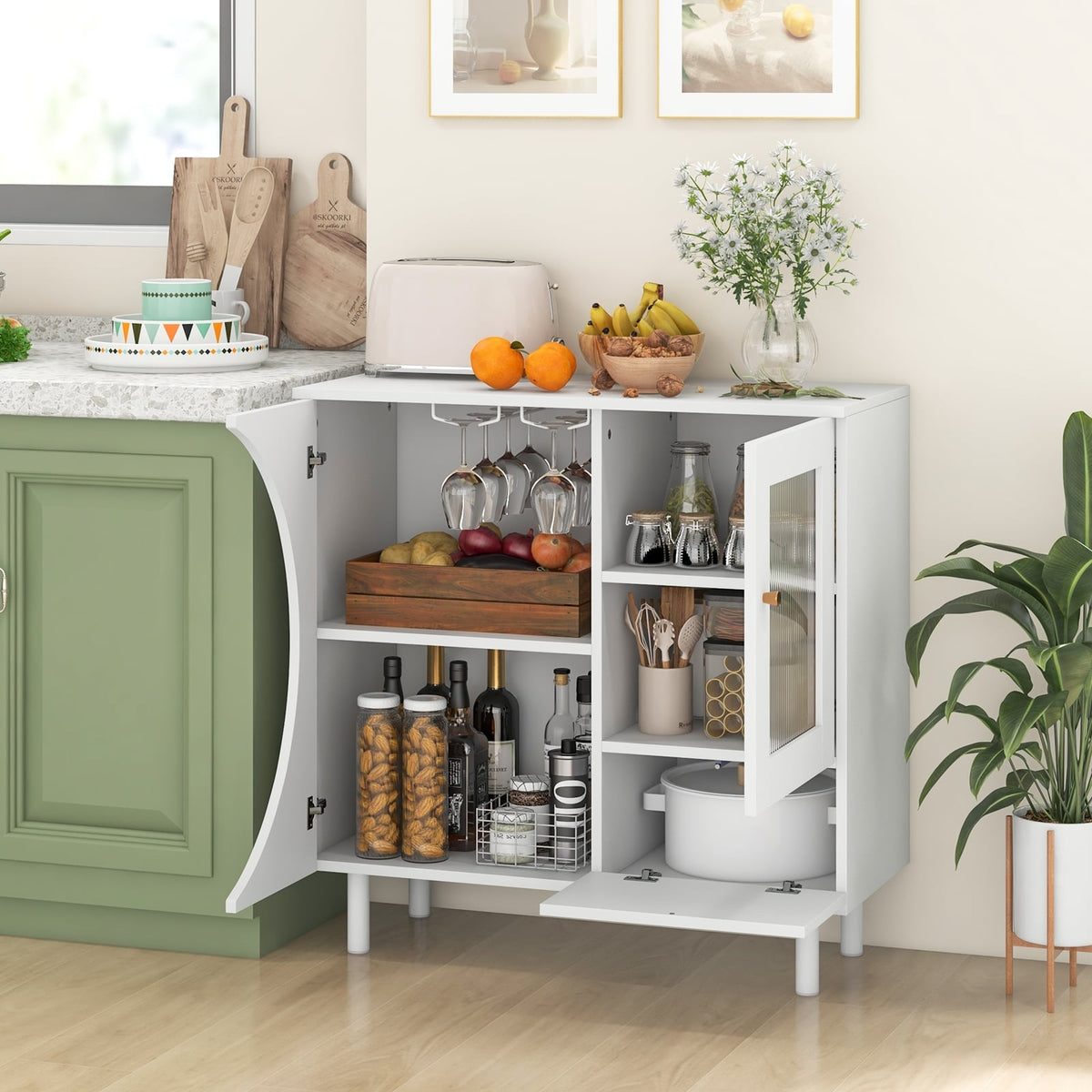 Kitchen Sideboard with Glasses Holder for Living Room Dining Room-White-Sideboards & Buffets-DECOROLALA