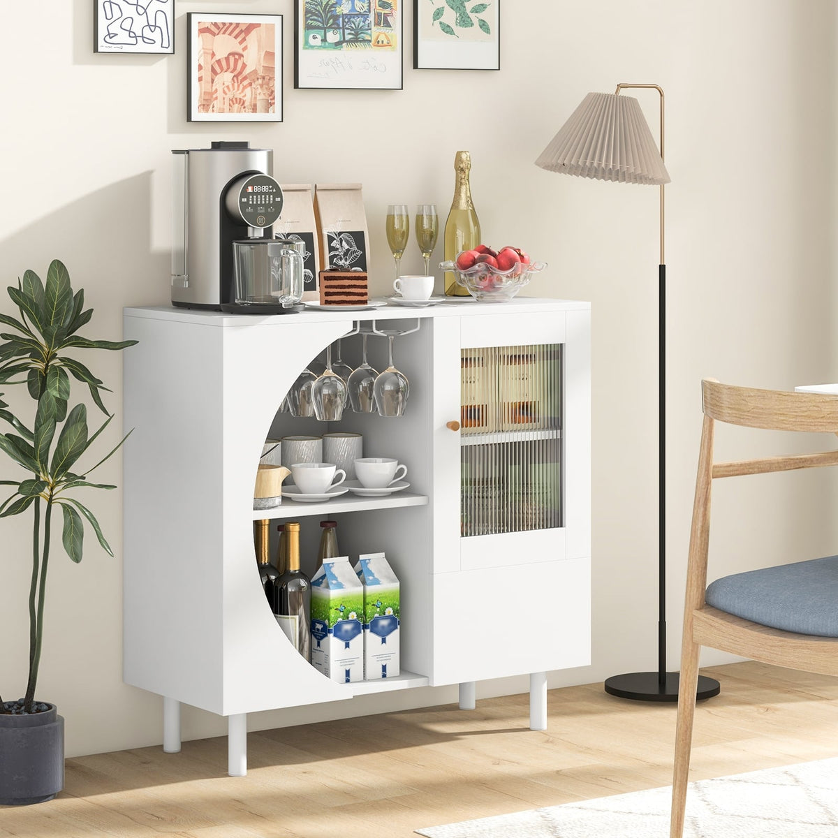 Kitchen Sideboard with Glasses Holder for Living Room Dining Room-White-Sideboards & Buffets-DECOROLALA