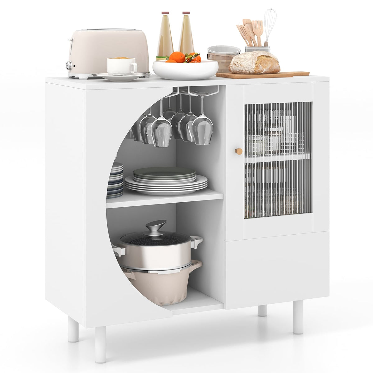 Kitchen Sideboard with Glasses Holder for Living Room Dining Room-White-Sideboards & Buffets-DECOROLALA