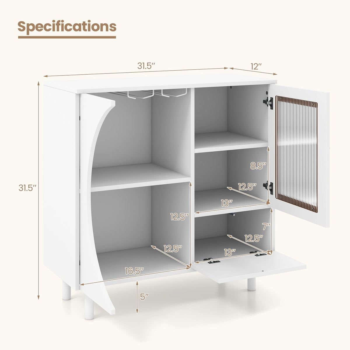 Kitchen Sideboard with Glasses Holder for Living Room Dining Room-White-Sideboards & Buffets-DECOROLALA