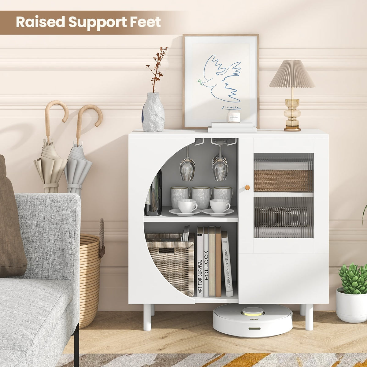Kitchen Sideboard with Glasses Holder for Living Room Dining Room-White-Sideboards & Buffets-DECOROLALA