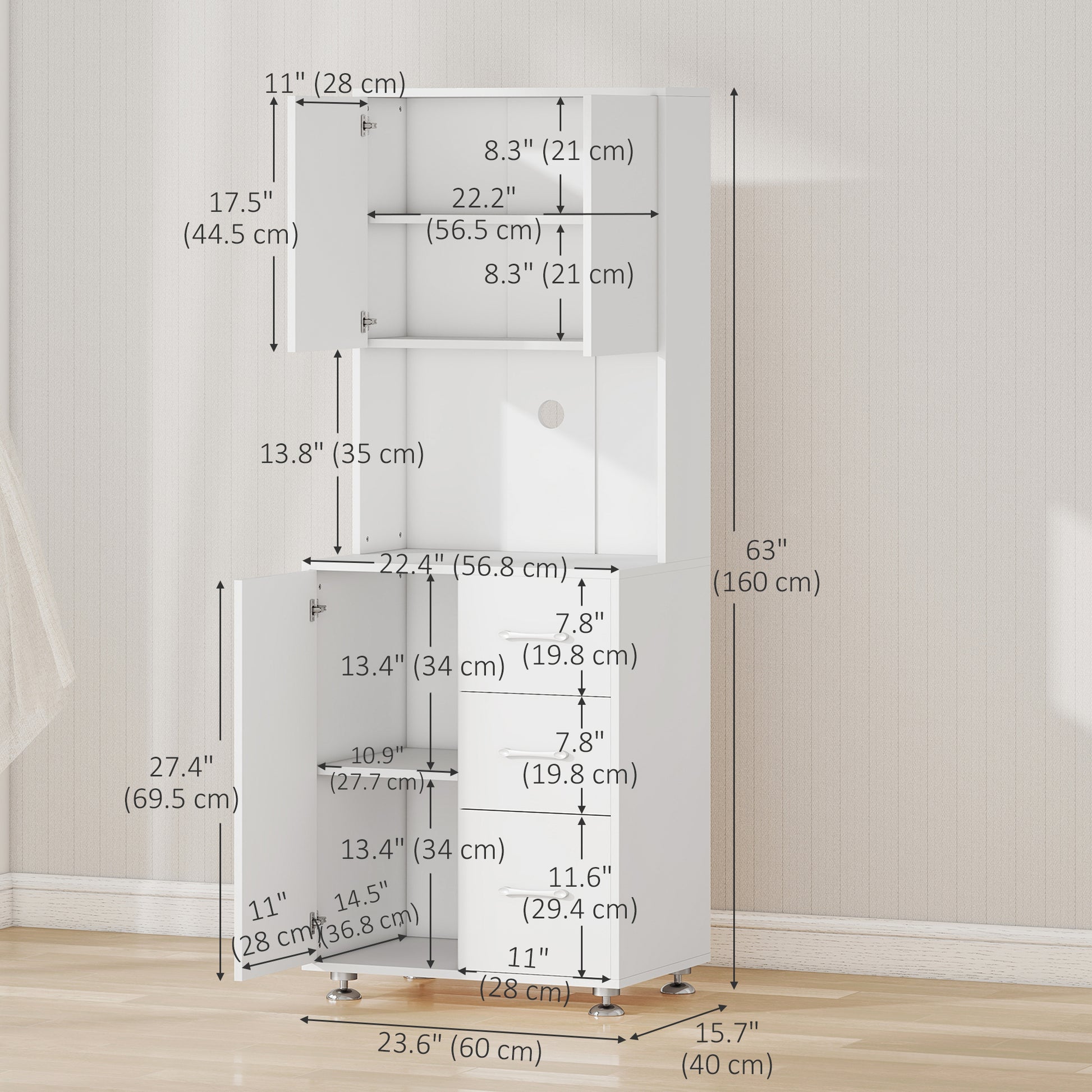 Kitchen Storage Cabinet White 63"-DECOROLALA