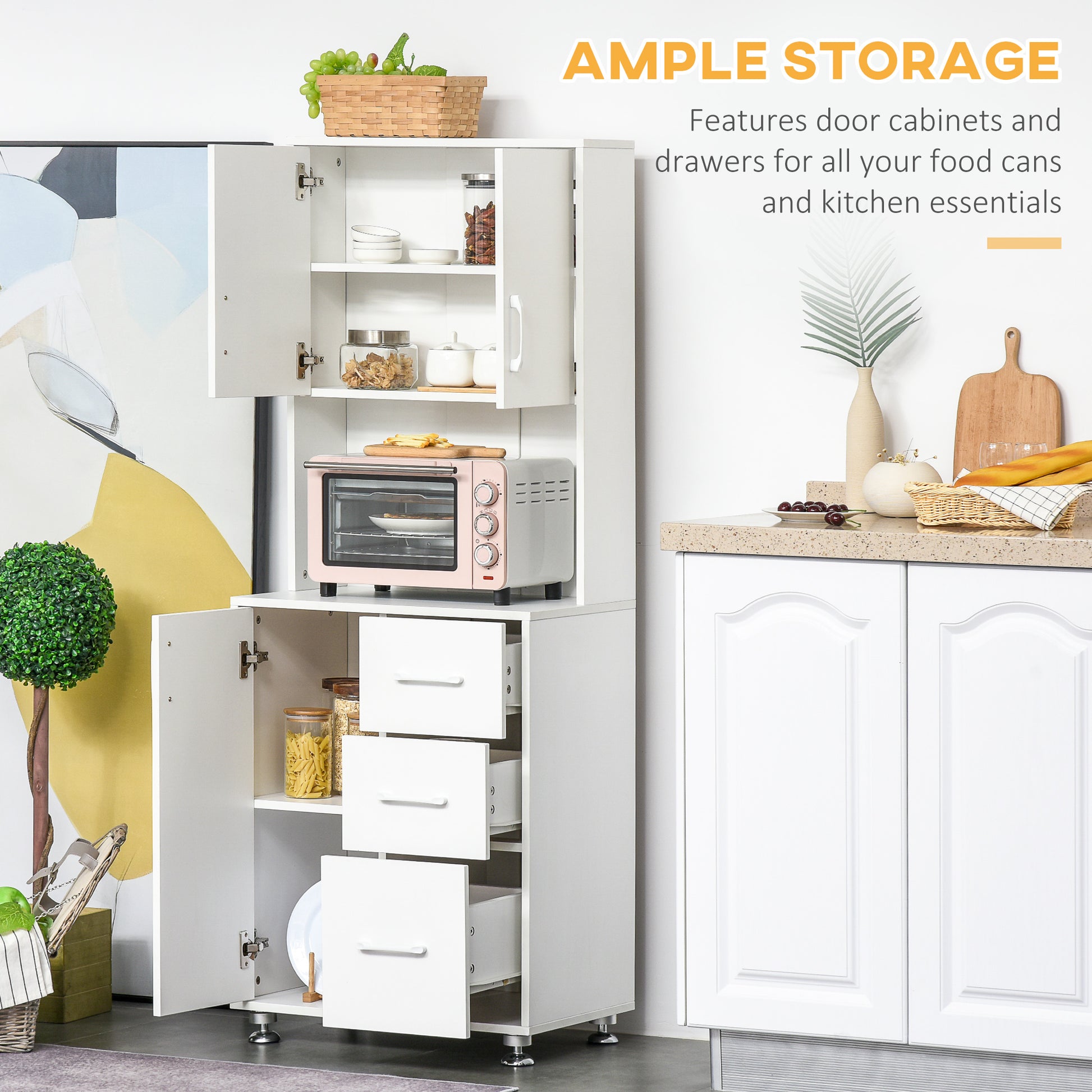 Kitchen Storage Cabinet White 63"-DECOROLALA