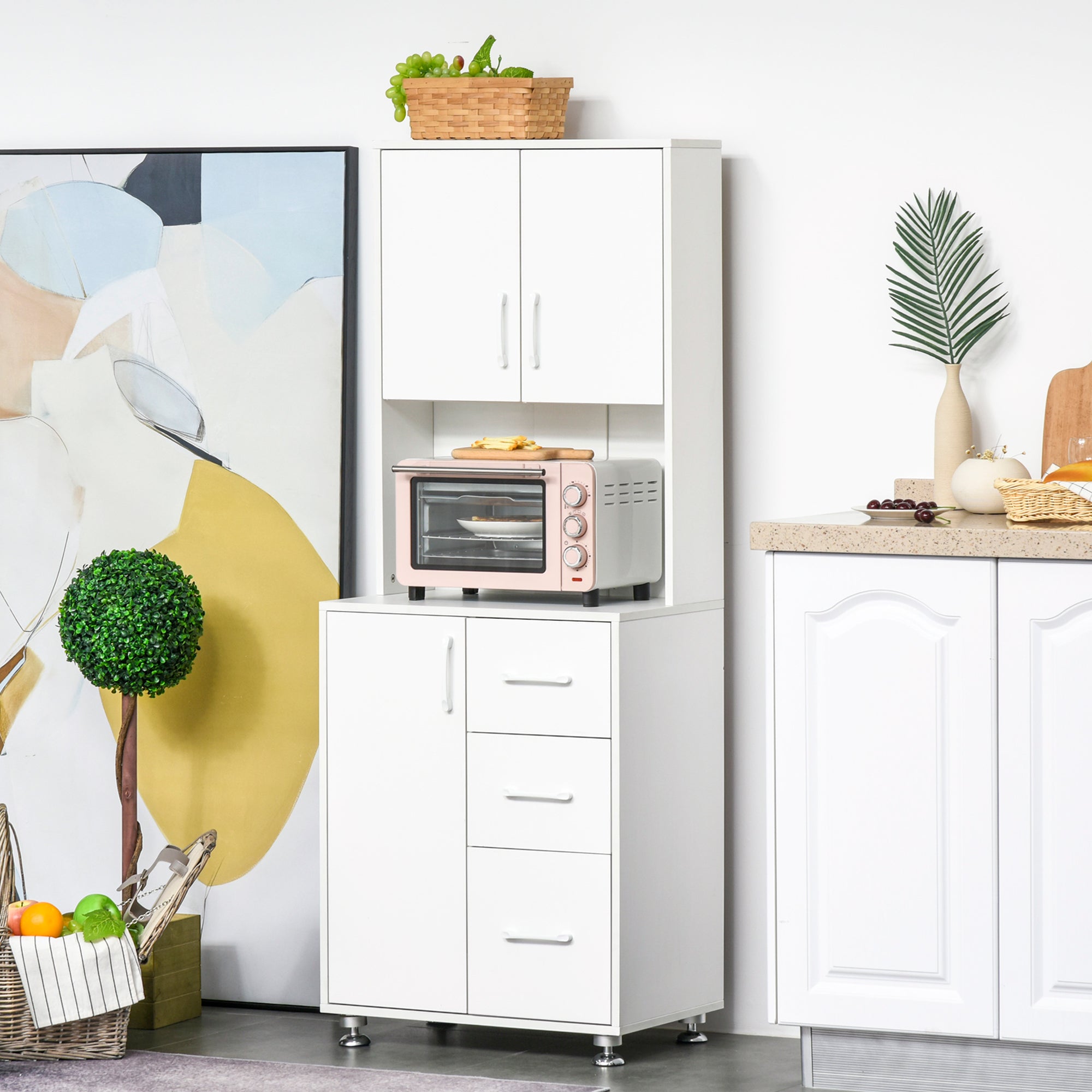 Kitchen Storage Cabinet White 63"-DECOROLALA