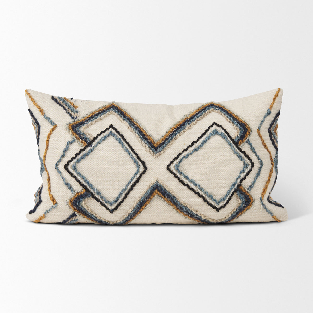 Kitt Geometric Handwoven Wool Lumbar Pillow Cover (min order qty 2)-Decorative Pillows-DECOROLALA