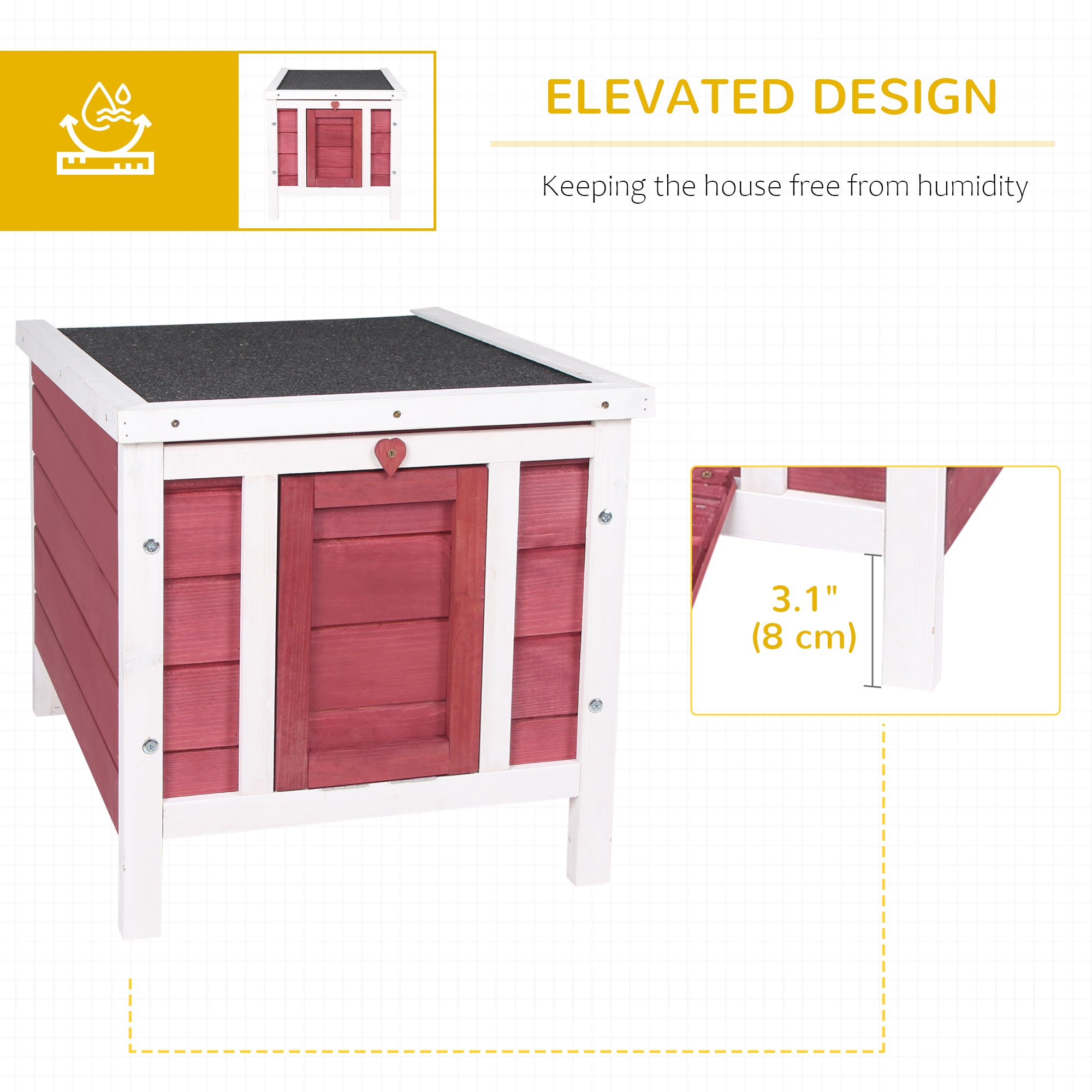 Wooden Rabbit Hutch, Bunny Cage with Waterproof & Openable Asphalt Roof, Outdoor Cat House Guinea Pig Cage Duck Shelter, Indoor Outdoor Use, 20" x 16.5" x 17", Red