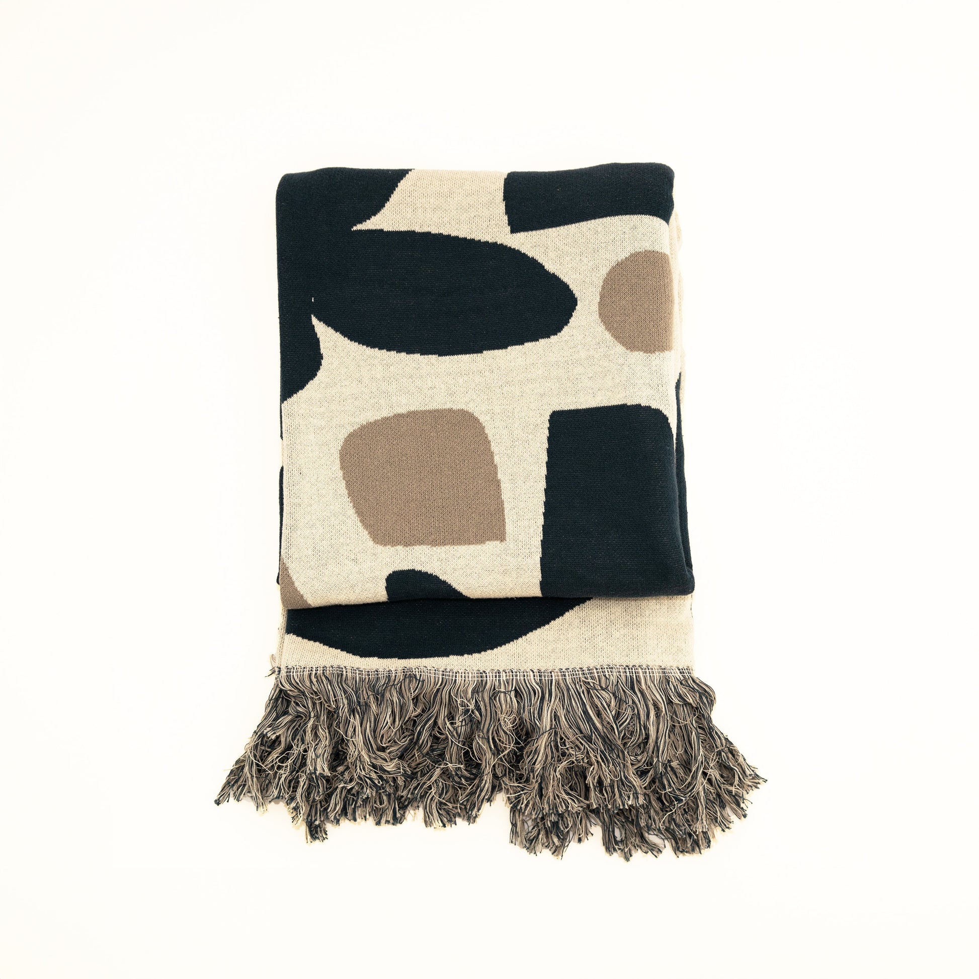 Knit Abstract Throw Blanket with Fringe-Throw Blankets-DECOROLALA