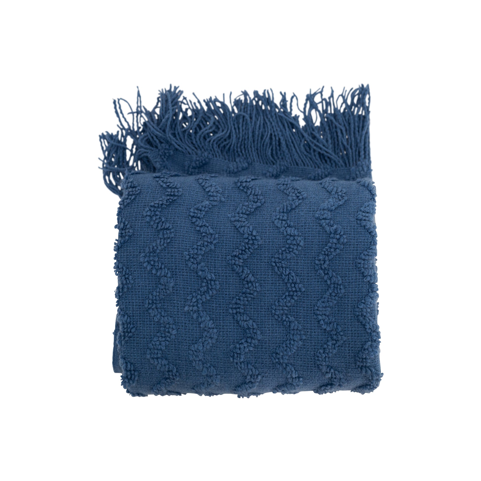 Knit Blue Throw Blanket with Fringe-Throw Blankets-DECOROLALA
