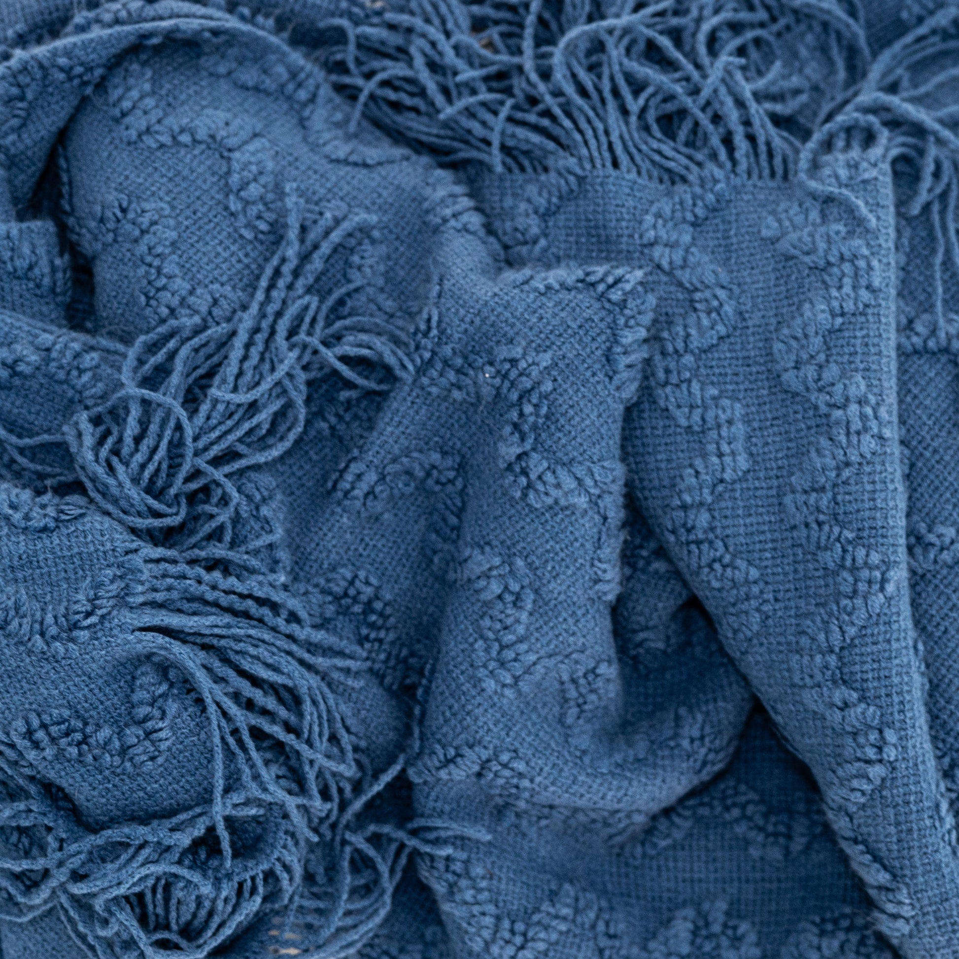 Knit Blue Throw Blanket with Fringe-Throw Blankets-DECOROLALA