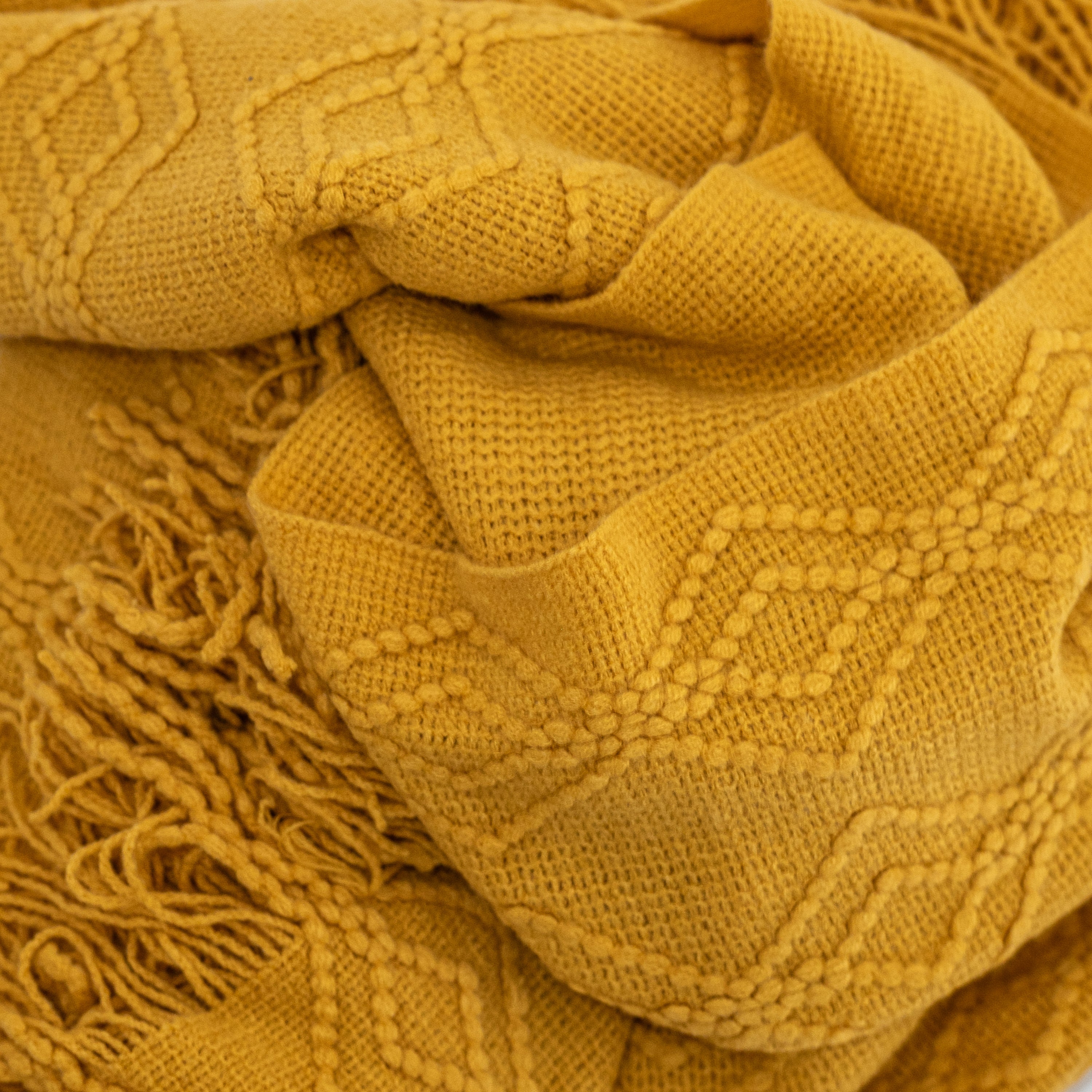 Knit Yellow Throw Blanket with Fringe-Throw Blankets-DECOROLALA