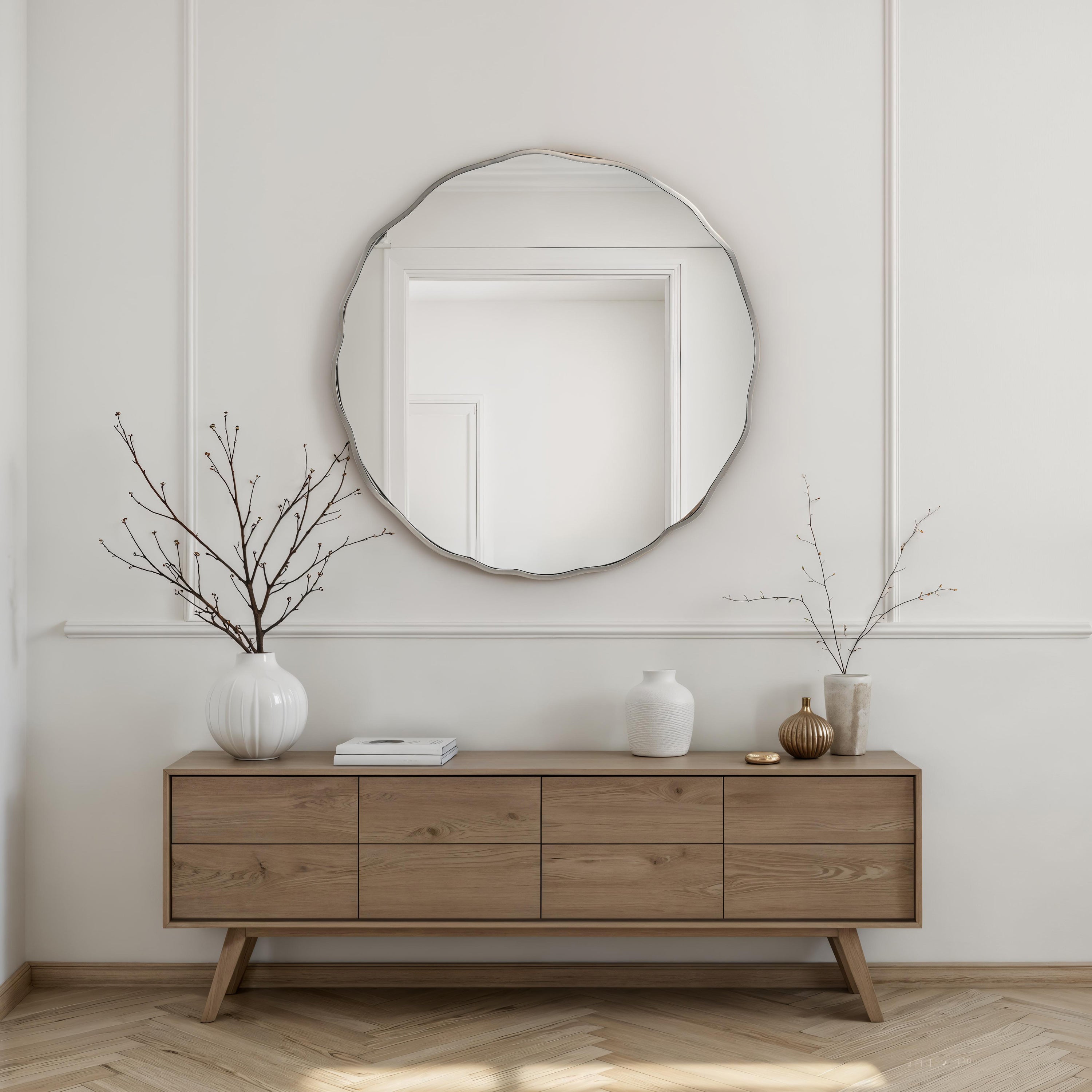 Knox 40" H x 40" W Wall Mirror, Silver-Mirror-DECOROLALA