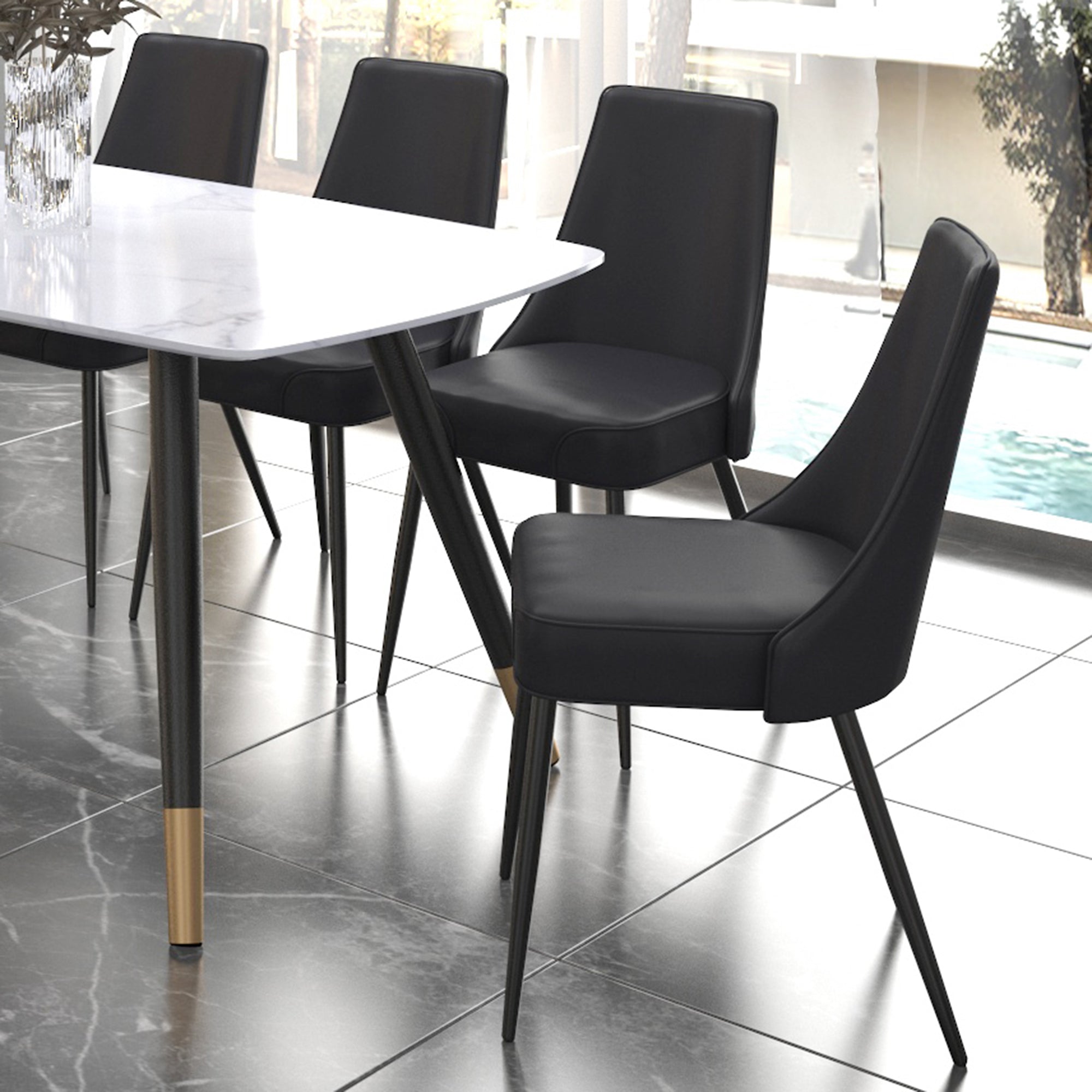 Koda Modern Dining Side Chair - Black PU Leather A-Line Legs-DECOROLALA