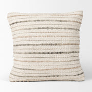 Kodi Cream Striped Square Pillow with Down Filler (min order qty 2)-Decorative Pillows-DECOROLALA