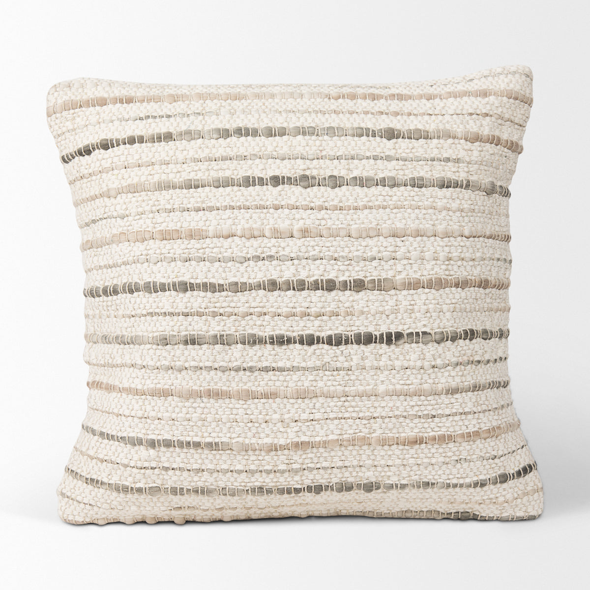 Kodi Cream Striped Square Pillow with Down Filler (min order qty 2)-Decorative Pillows-DECOROLALA
