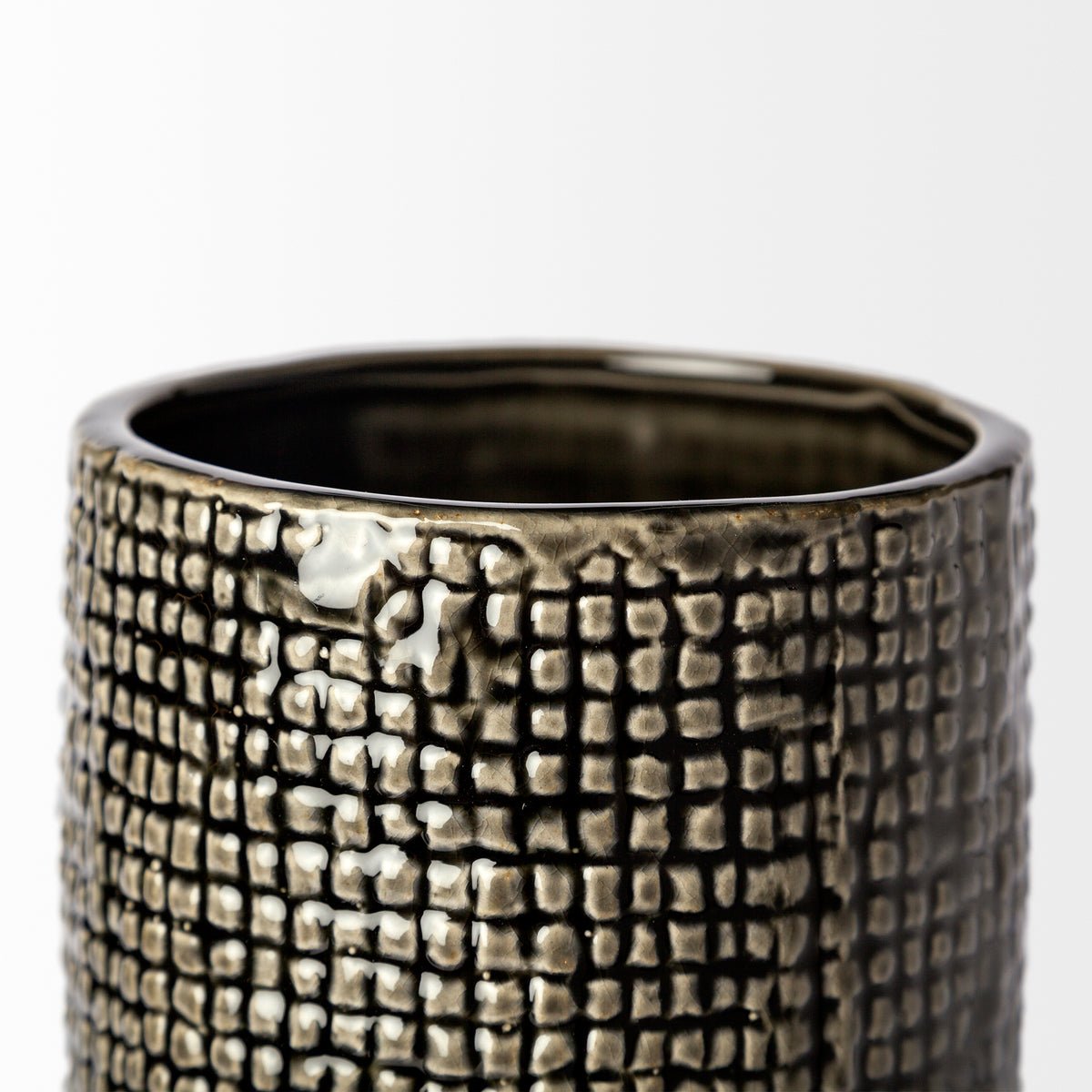 Kona III Large Black/Gold Cylindrical Ceramic Vase-Vase-DECOROLALA