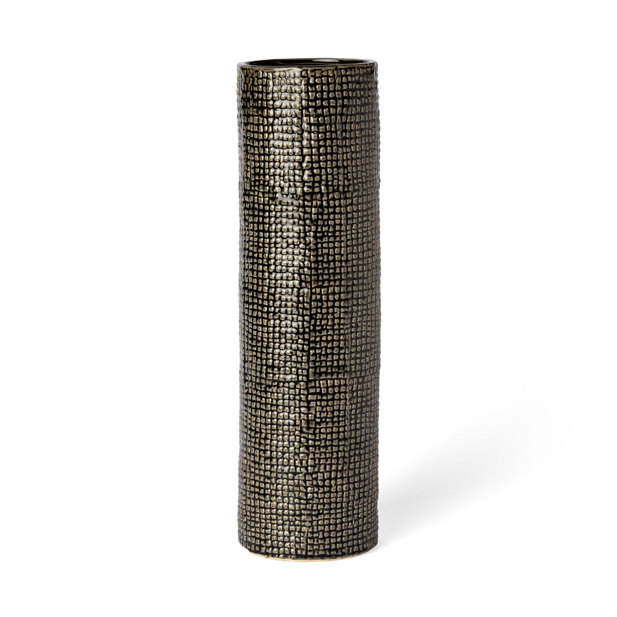 Kona III Large Black/Gold Cylindrical Ceramic Vase-Vases-DECOROLALA
