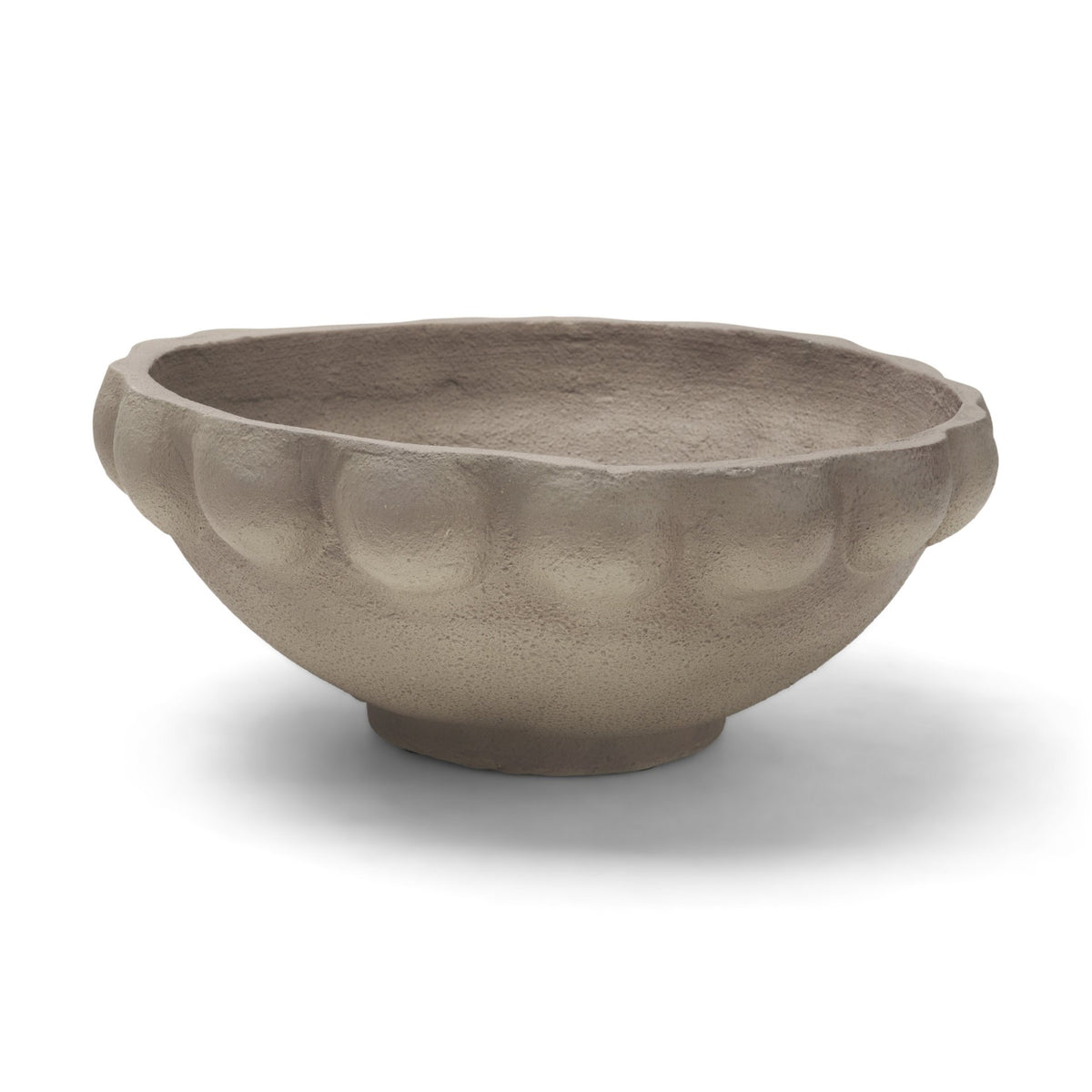 Konya Large Earthen Gray-Brown Dotted Paper Mache Centerpiece Bowl-Bowls-DECOROLALA