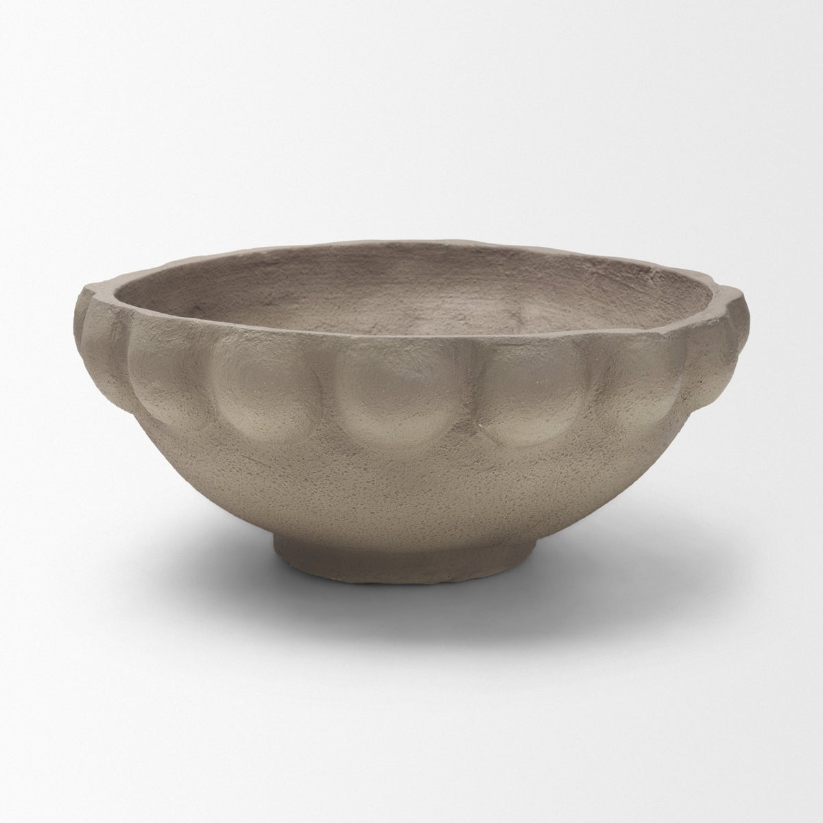 Konya Large Earthen Gray-Brown Dotted Paper Mache Centerpiece Bowl-Bowls-DECOROLALA