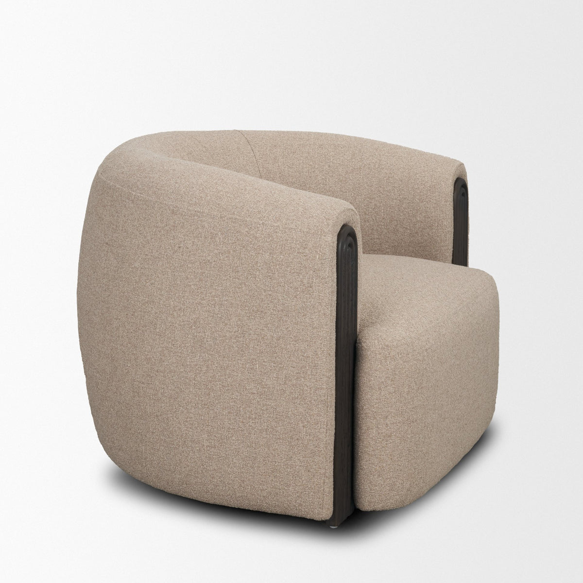 Kornelia Soft Oatmeal Fabric Barrel Accent Chair-Accent Chairs-DECOROLALA