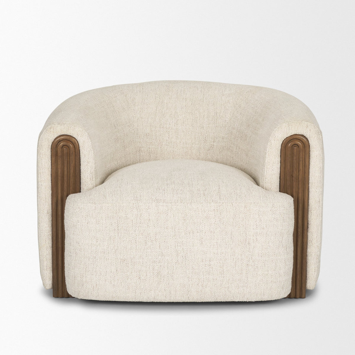 Kornelia Soft Oatmeal Fabric Barrel Accent Chair-Accent Chairs-DECOROLALA