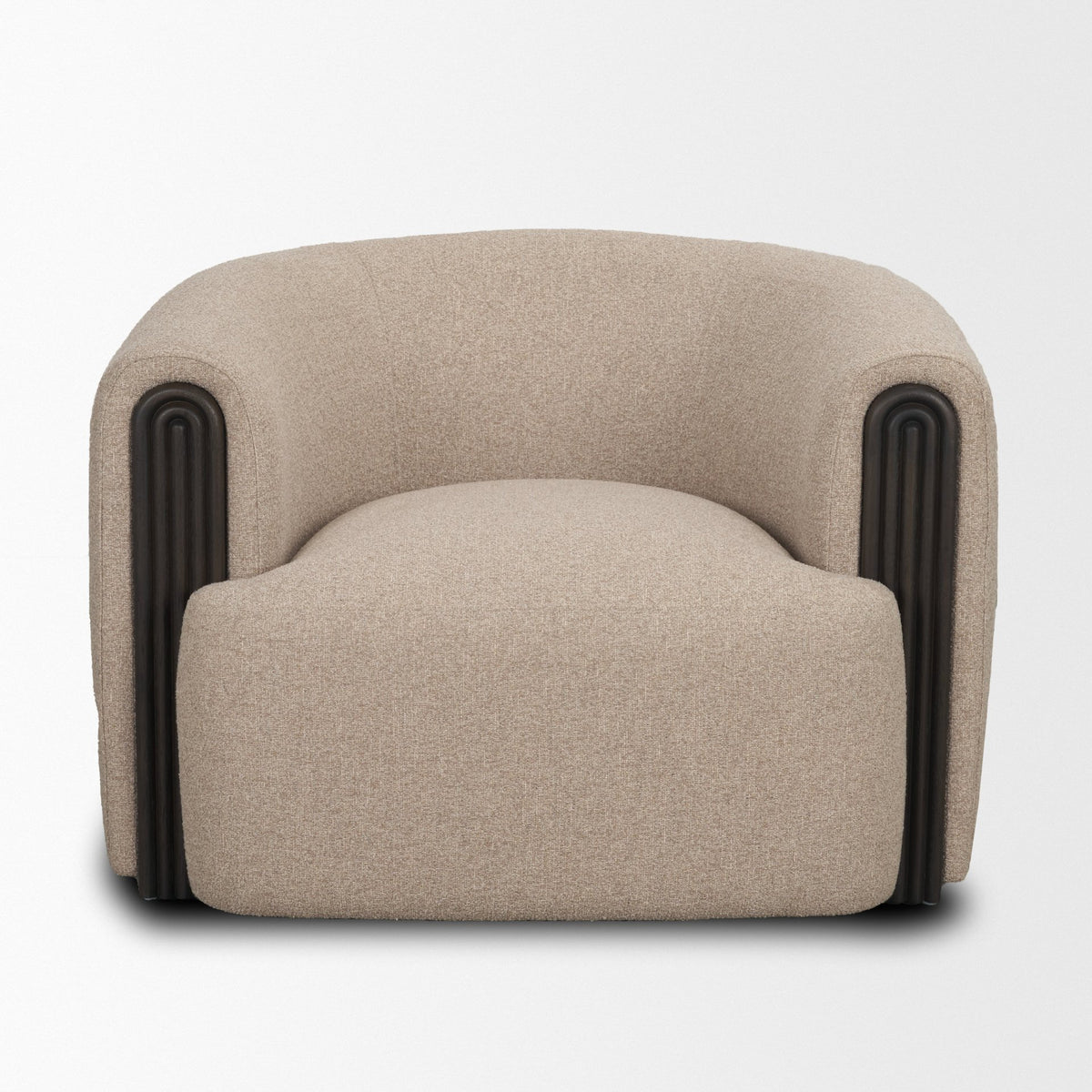 Kornelia Soft Oatmeal Fabric Barrel Accent Chair-Accent Chairs-DECOROLALA